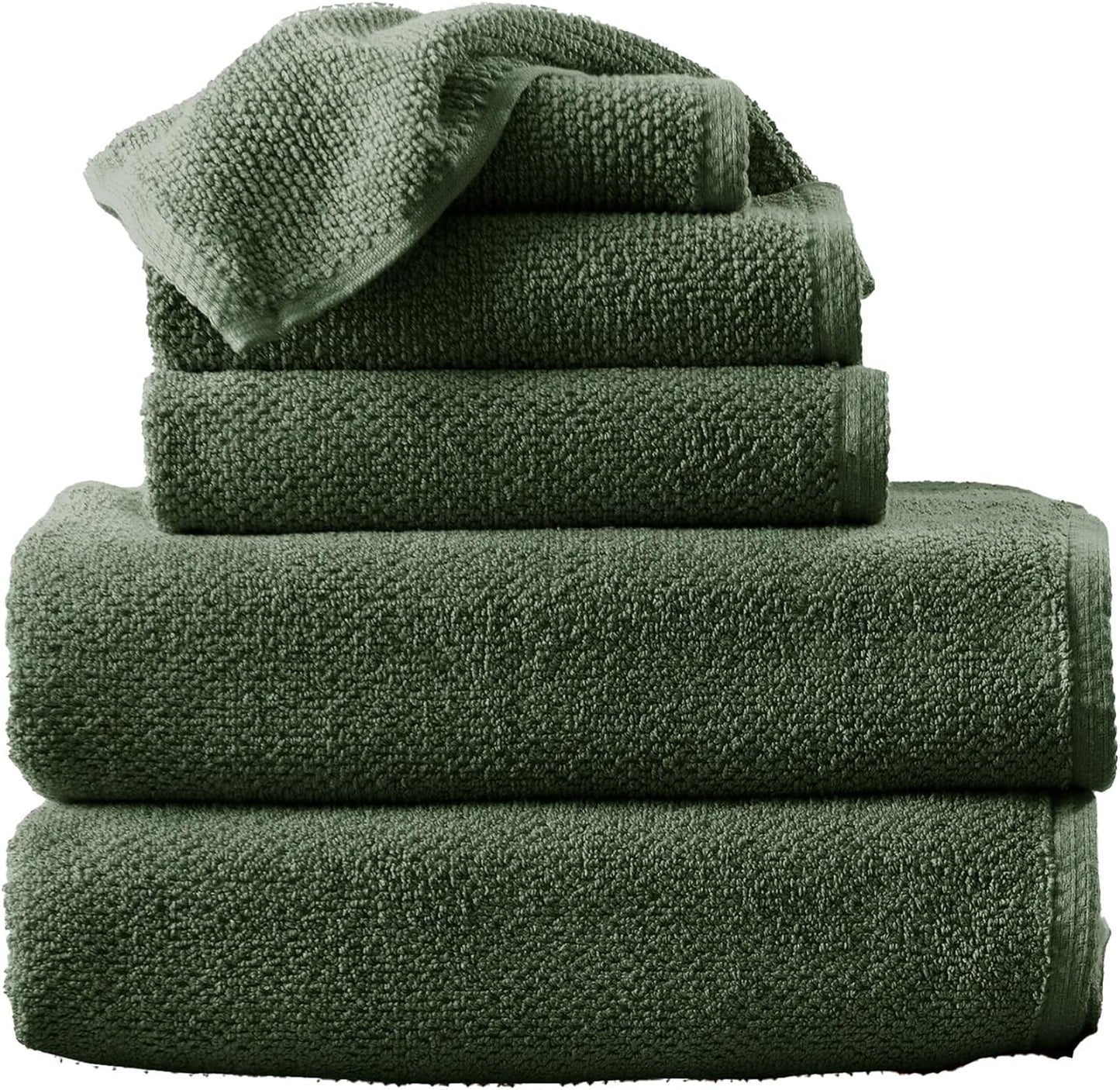 Green Bath Towels - 100% Cotton 6 Piece Towel Set - 2 Bath Towels, 2 Hand Towels, 2 Washcloths - Absorbent, Quick-Drying, Durable Towels for Bathroom Decor - Low-Twist, Two-Ply Fibers (Forest Green)