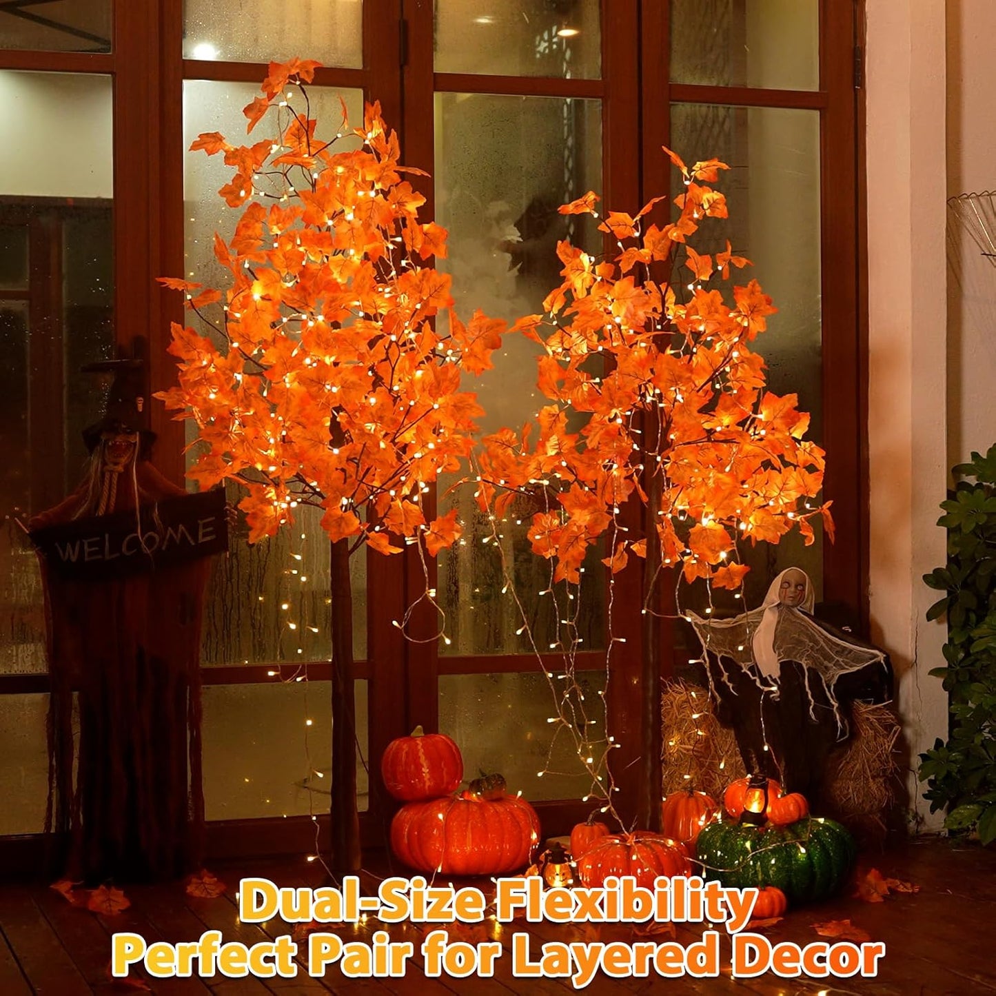 5FT 96LED Artificial Lighted Maple Tree, Fall Tree with Warm White Lights and Maple Leaves for Thanksgiving, Christmas, Autumn Harvest Outdoor Indoor Home Decorations