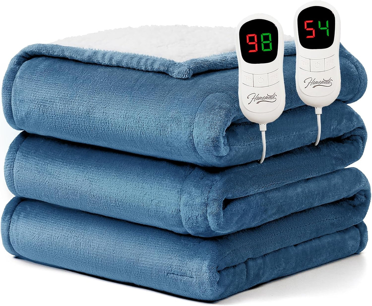 Homemate Electric Heated Blanket King Size - 100"x90" Heating Blanket King Size Dual Control 1/2/4/6/8 Hours Auto-Off 10 Heat Level Over-Heat Protection Flannel Sherpa ETL Certification