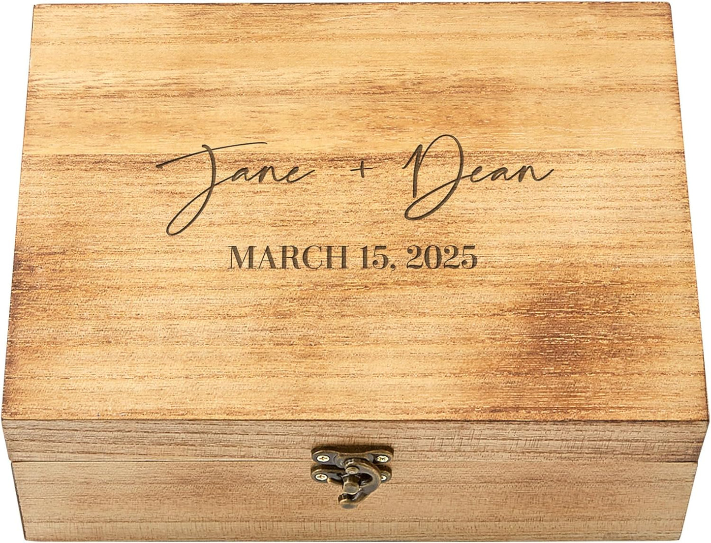 Let's Make Memories Personalized Wooden Keepsake Box With Hinged Lid - Wood Memento Box - Decorative Storage - Home Decor - For Couples, Wedding, Newlyweds - Laser Engraved - Script Names