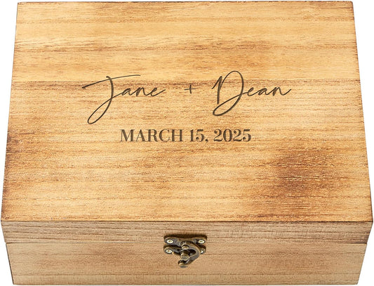 Let's Make Memories Personalized Wooden Keepsake Box With Hinged Lid - Wood Memento Box - Decorative Storage - Home Decor - For Couples, Wedding, Newlyweds - Laser Engraved - Script Names