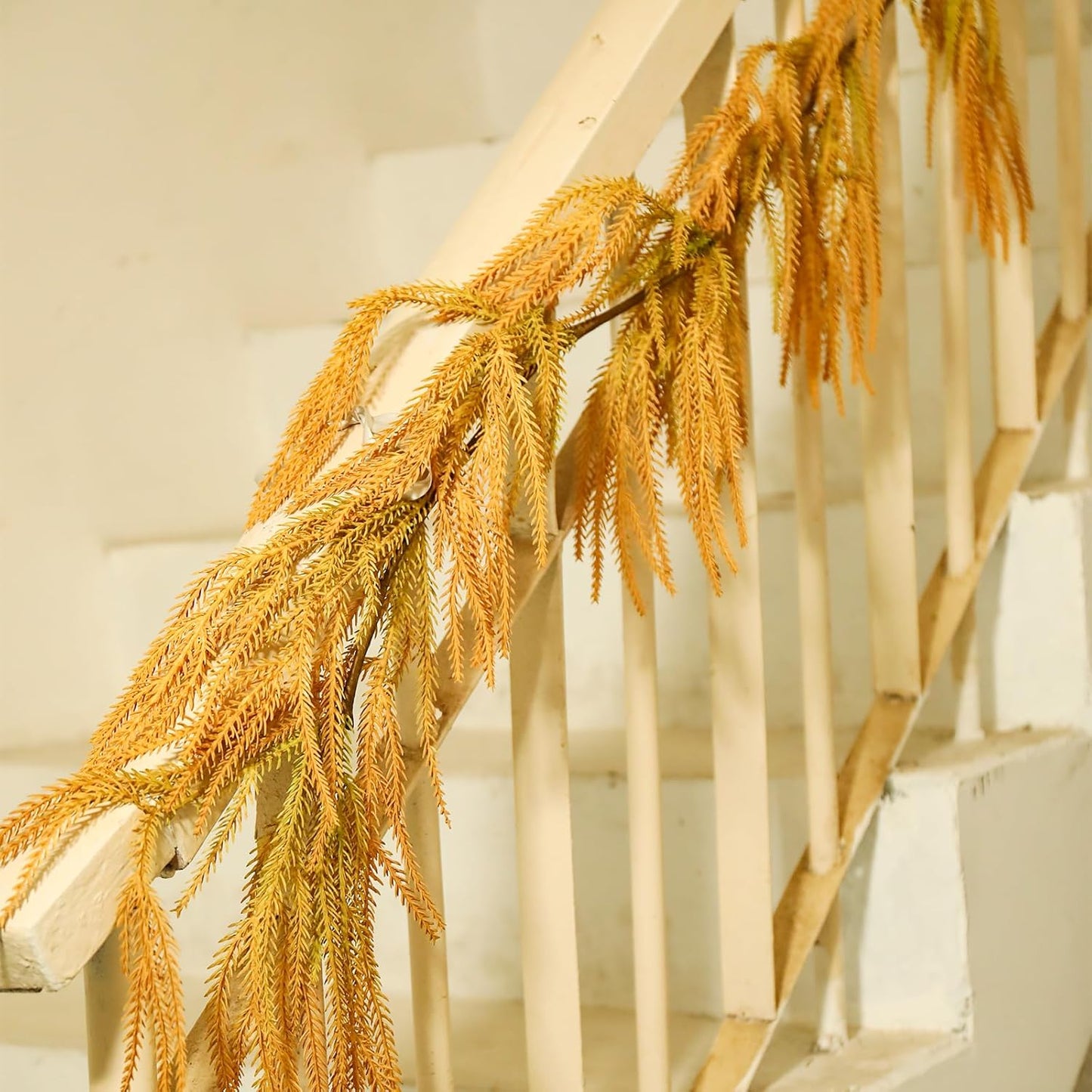 6.2ft Fall Norfolk Garland for Fireplace Mantel – Artificial Brown Pine Needle Garland with Rustic Look, Autumn Faux Branches for Doorway, Table, Wall, Thanksgiving Harvest Decor