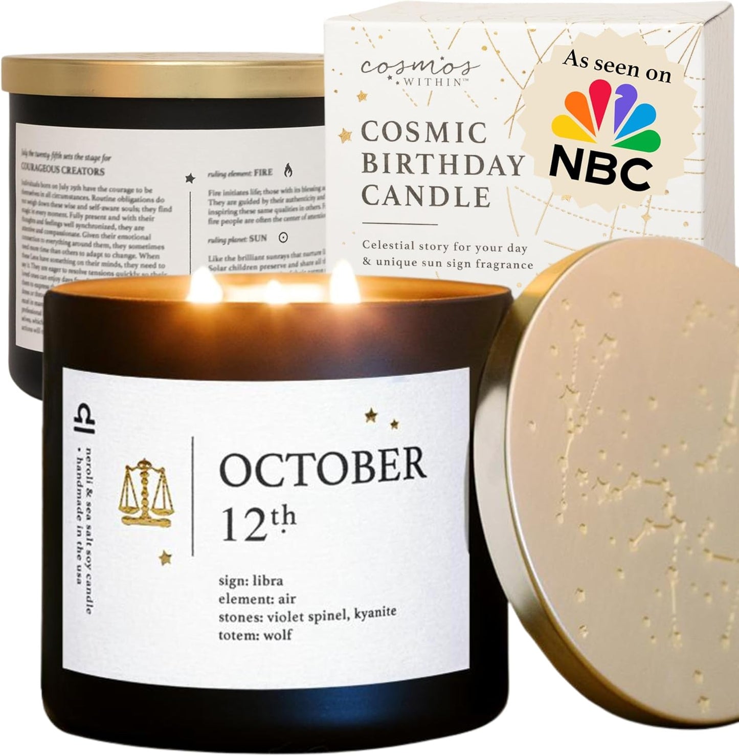 October 12th Personalized Zodiac Candle | Inspirational Astrology Reading and Daily Affirmation for Your Birthdate | Handmade Libra Candles | Astrology Birthday Gifts for Women