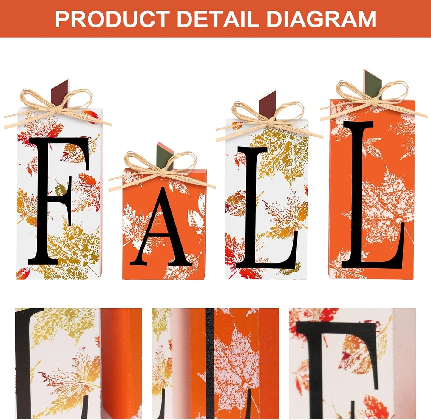 Super Holiday Fall Decor, 4 PCS Autumn Wood Sign Include Fall Lettered Block Tabletop Decorations, for Farmhouse Harvest Thanksgiving Home Office Indoor Party Decor.