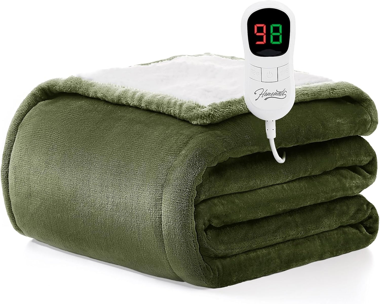 Homemate Heated Blanket Electric Throw - 50"x60" Heating Blanket Throw 1/2/4/6/8 Hours Auto-Off 10 Heat Level Over-Heat Protection Flannel Sherpa ETL Certification