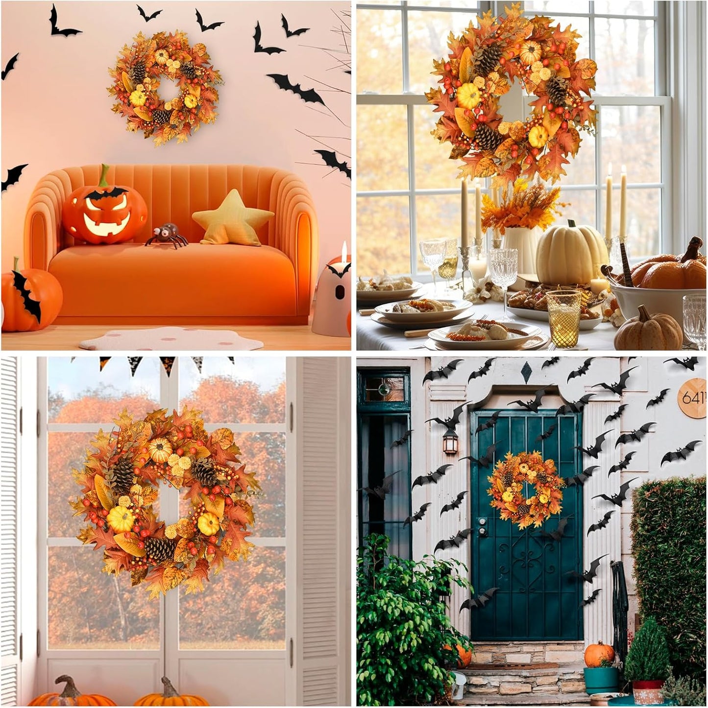 24" Fall Wreath for Front Door - Artificial Autumn Wreath with Maple Leaves, Pine Cones, Pumpkins & Berries - Thanksgiving & Halloween Decor for Indoor/Outdoor Use