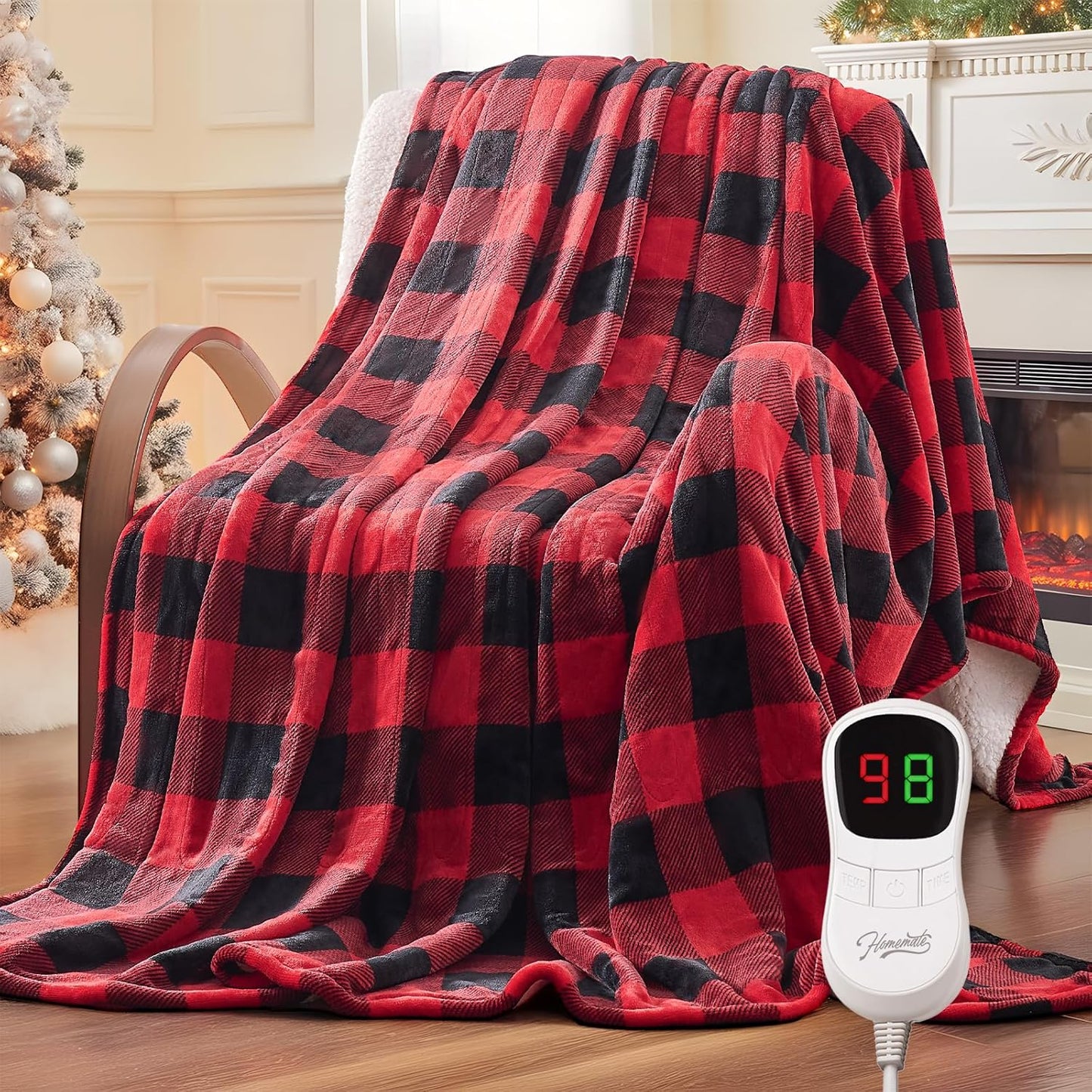 Homemate Electric Blanket Heated Throw - 50“x60“ Ultra Soft Cozy Flannel Heating Blanket with 10 Fast Heat Levels 8 Hours Auto Off Over-Heated Protection ETL Certification Keep Warm in Home Office