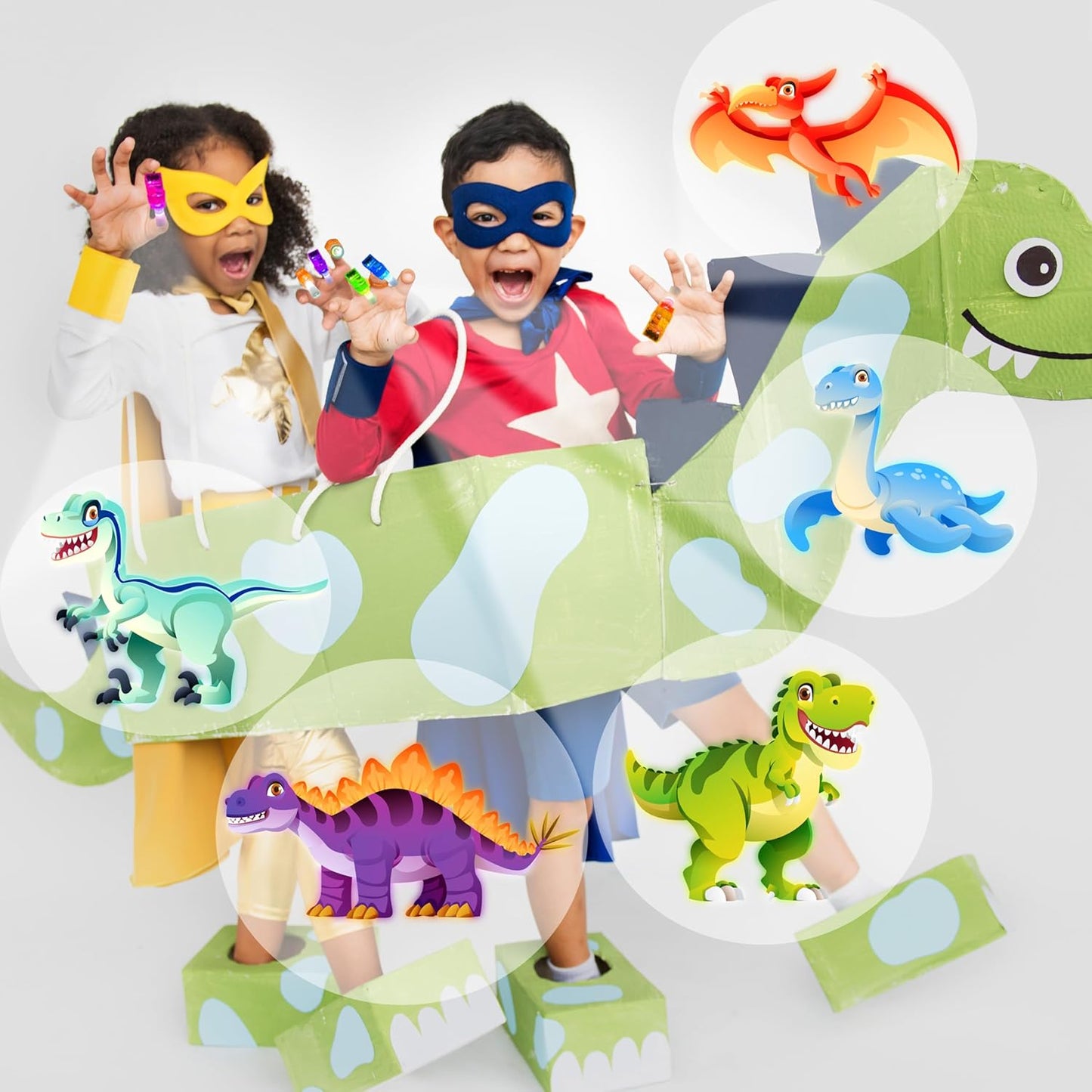 24PCS Dinosaur Party Favors-LED Finger Lights:Glow-in-the-Dark Light-Up Toys Bulk for Kids Boys Girls,Dino Birthday Party Decorations Supplies, Party Goodie Bags, Classroom Prizes, Fun Gifts