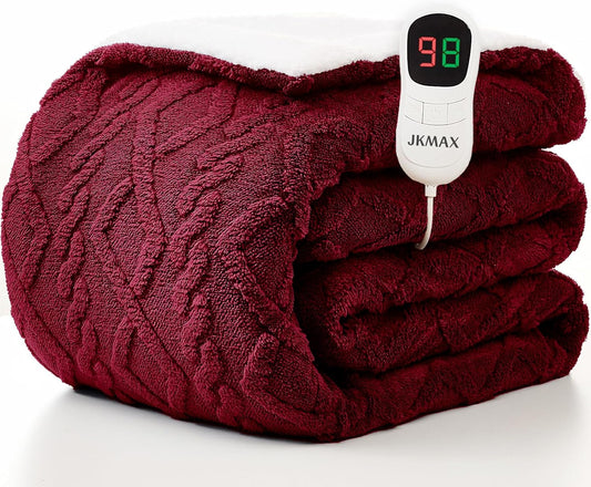JKMAX Heated Electric Blanket Twin Size-62"x84" Heating Blanket with 10 Heating Levels & 5 Time Settings Over-Heat Protection,Winter Warmer for Adults with ETL Certification(Red)