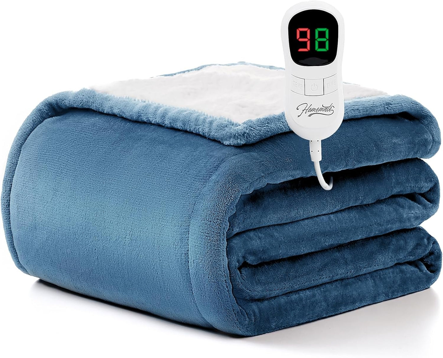Homemate Electric Heated Blanket Full Size - 72"x84" Heating Blanket Full Size 1/2/4/6/8 Hours Auto-Off 10 Heat Level Over-Heat Protection Flannel Sherpa ETL Certification