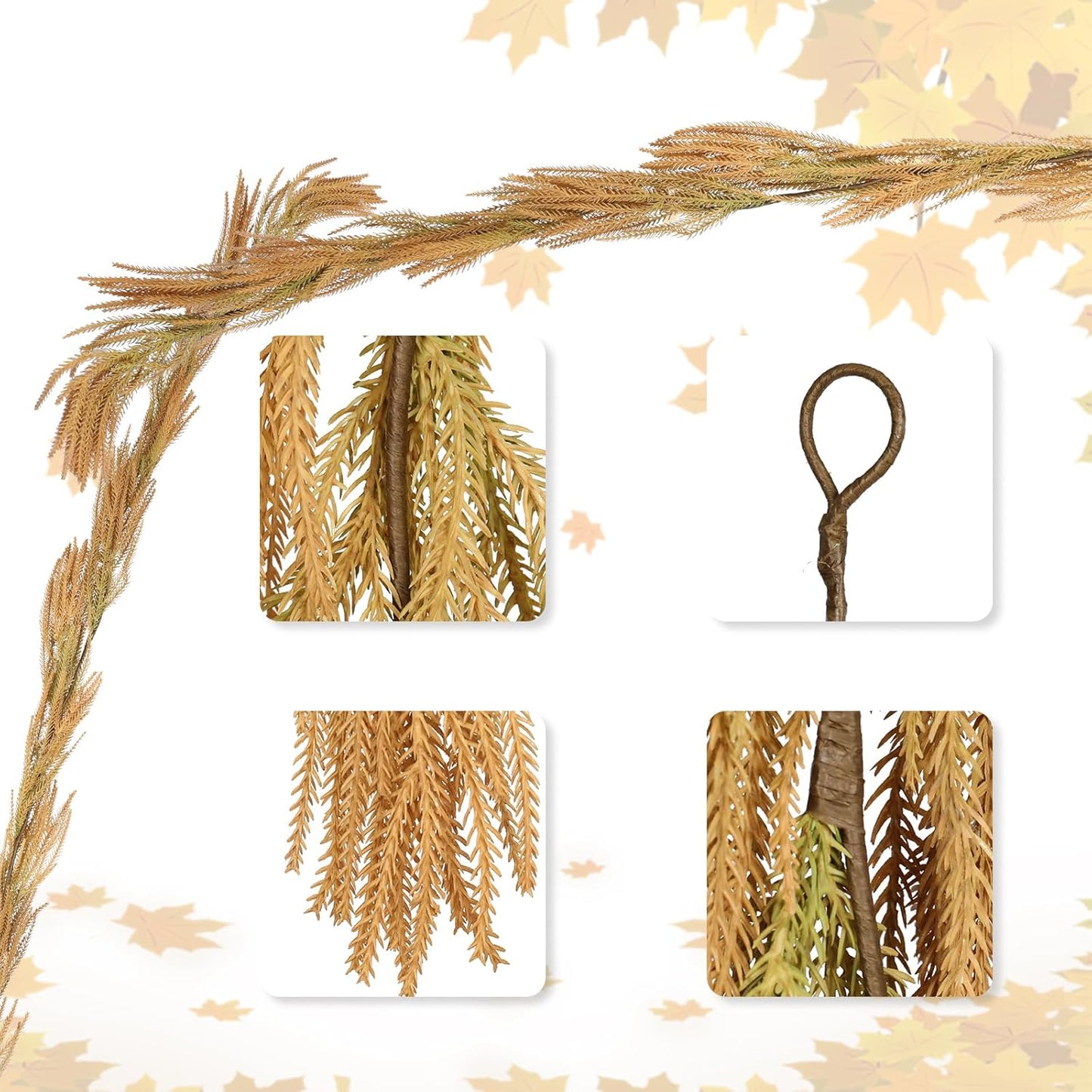 6.2ft Fall Norfolk Garland for Fireplace Mantel – Artificial Brown Pine Needle Garland with Rustic Look, Autumn Faux Branches for Doorway, Table, Wall, Thanksgiving Harvest Decor