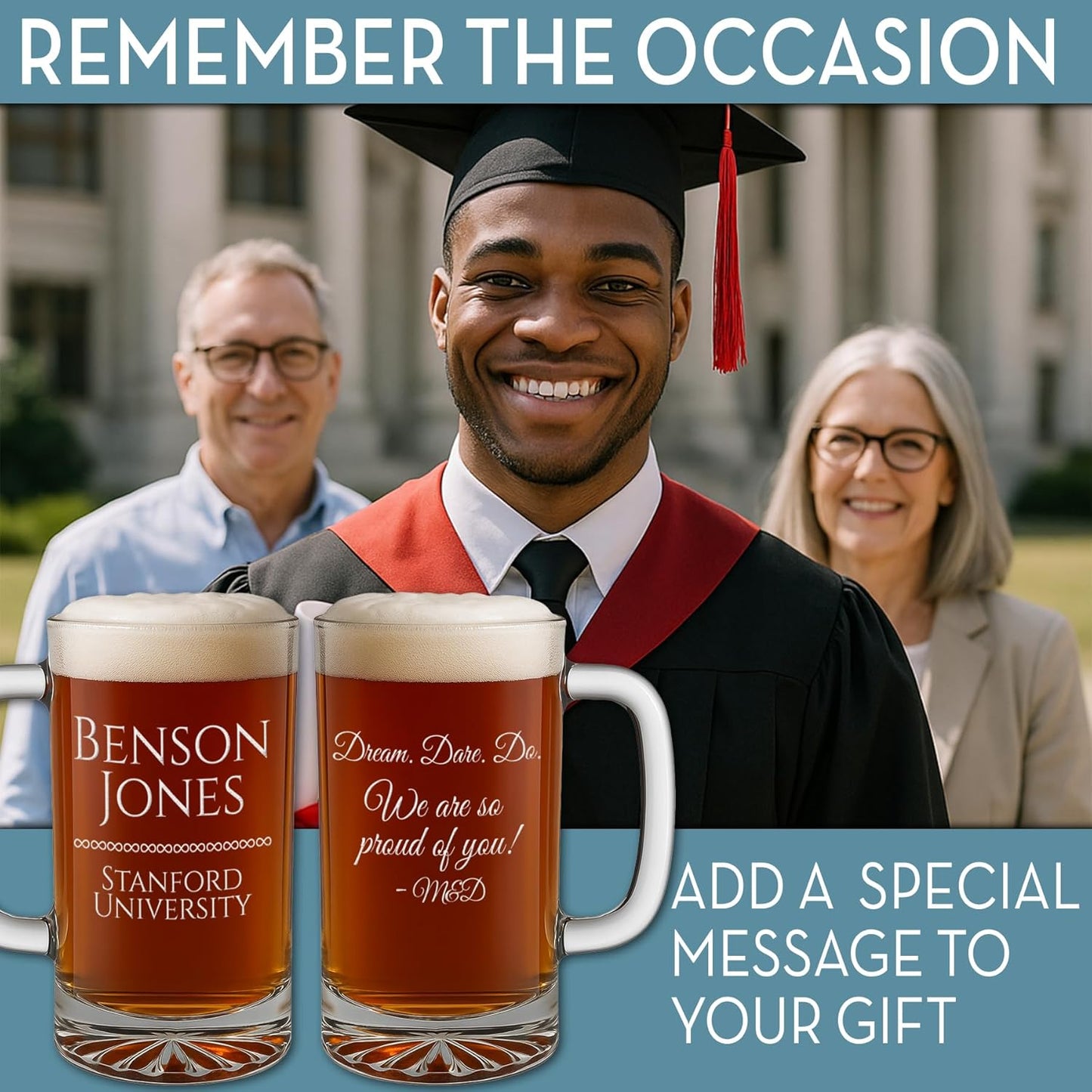 Personalized Engraved 16oz Glass Beer Mug - Custom Beer Gifts, Customized Father's Day, Gift for Dad, Birthday Present for Him, Boyfriend Brother, Gifts for Men Etched - Prime Your Text Here