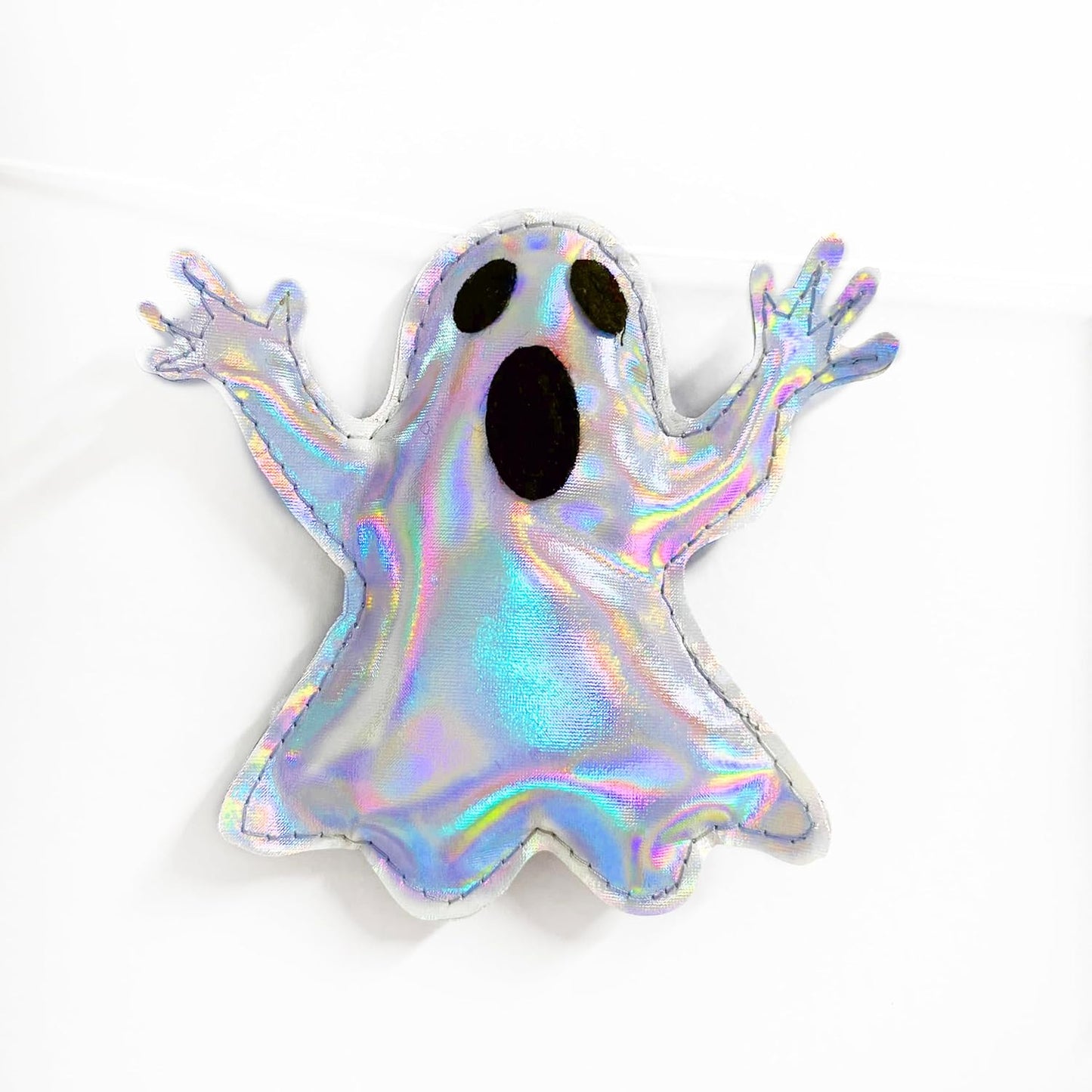Halloween Decorations Pre-Strung Handmade Felt Happy Halloween Sign Iridescent Ghost Banner for Spooky Ghost Nursery Home Wall Decor Birthday Baby Shower Party Decorations Supplies