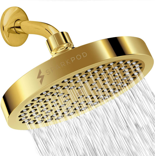 SparkPod Shower Head - High Pressure Rain - Premium Quality Luxury Design - 1-Min Install - Easy Clean Adjustable Replacement for Your Bathroom Shower Heads (Egyptian Gold, 6 Inch Round)