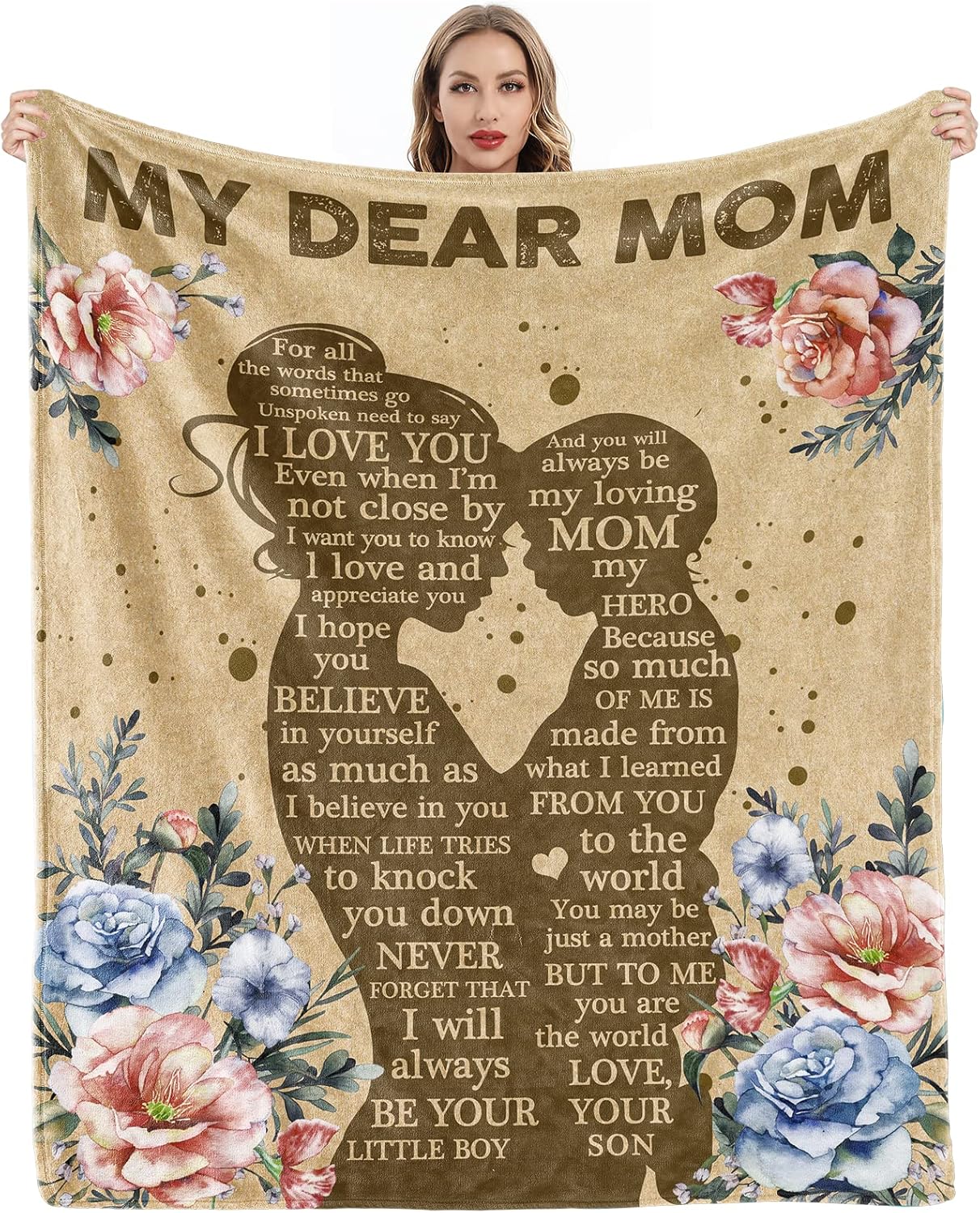 Gifts for Mom, Mothers Day Birthday Gift for Mom from Son, Mama Blanket from Son, Happy Birthday Mother, Soft Cozy Flannel Custom Throw Blanket 60x50 Inches