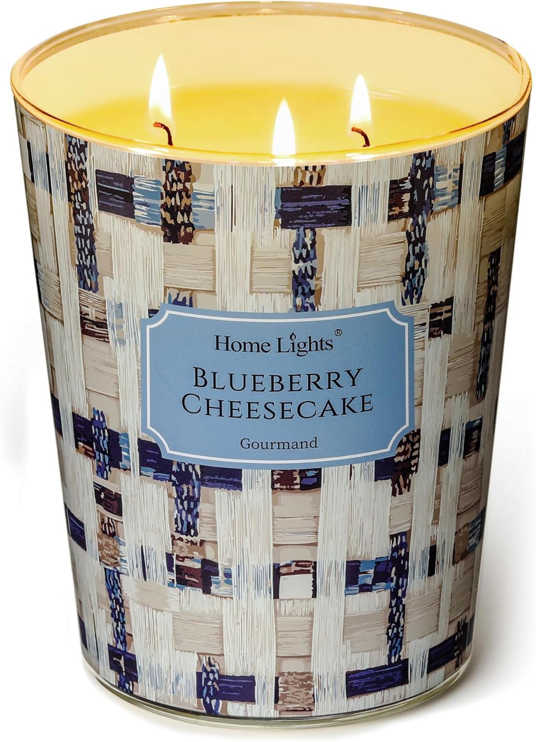 HomeLights Scented Candles for Women & Men, 34oz Candle Jars Aromatherapy 3-Wick Candle, Ideal for Rustic Modern Home Decor and Gifts, Blueberry Cheesecake