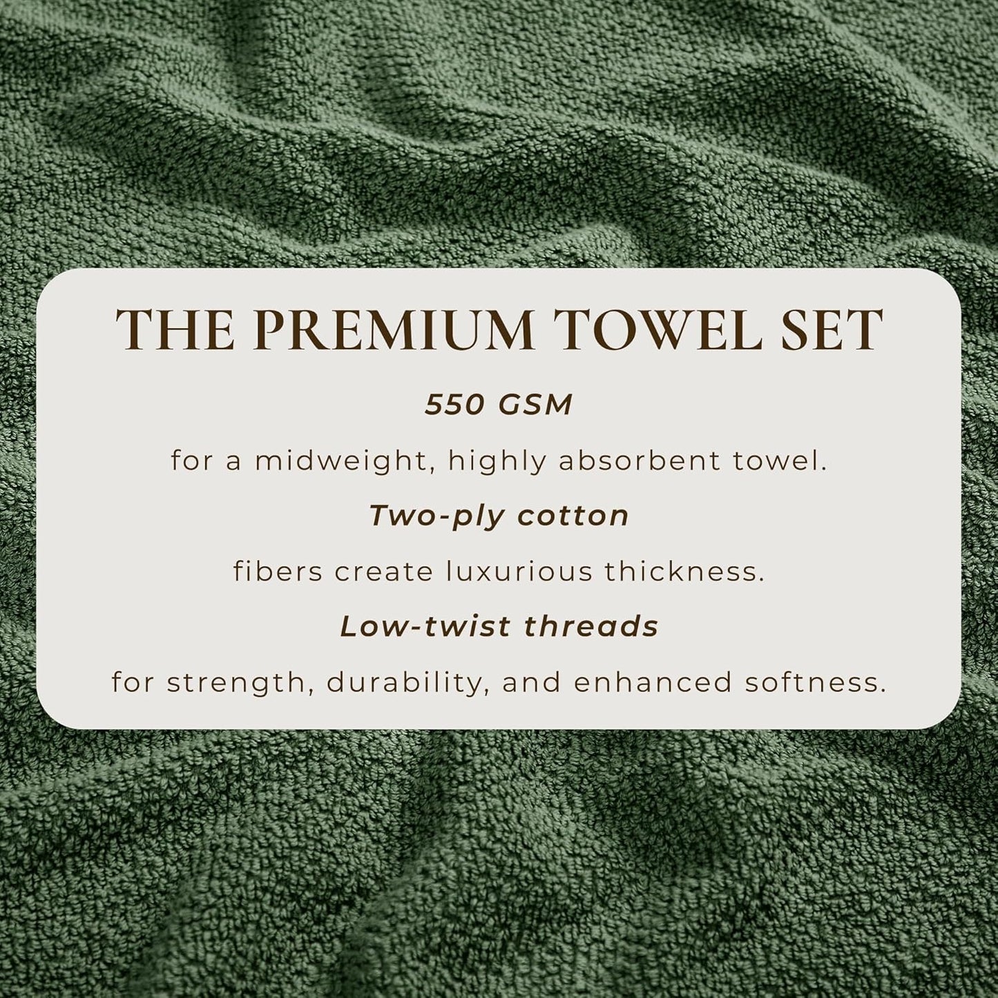 Green Bath Towels - 100% Cotton 6 Piece Towel Set - 2 Bath Towels, 2 Hand Towels, 2 Washcloths - Absorbent, Quick-Drying, Durable Towels for Bathroom Decor - Low-Twist, Two-Ply Fibers (Forest Green)