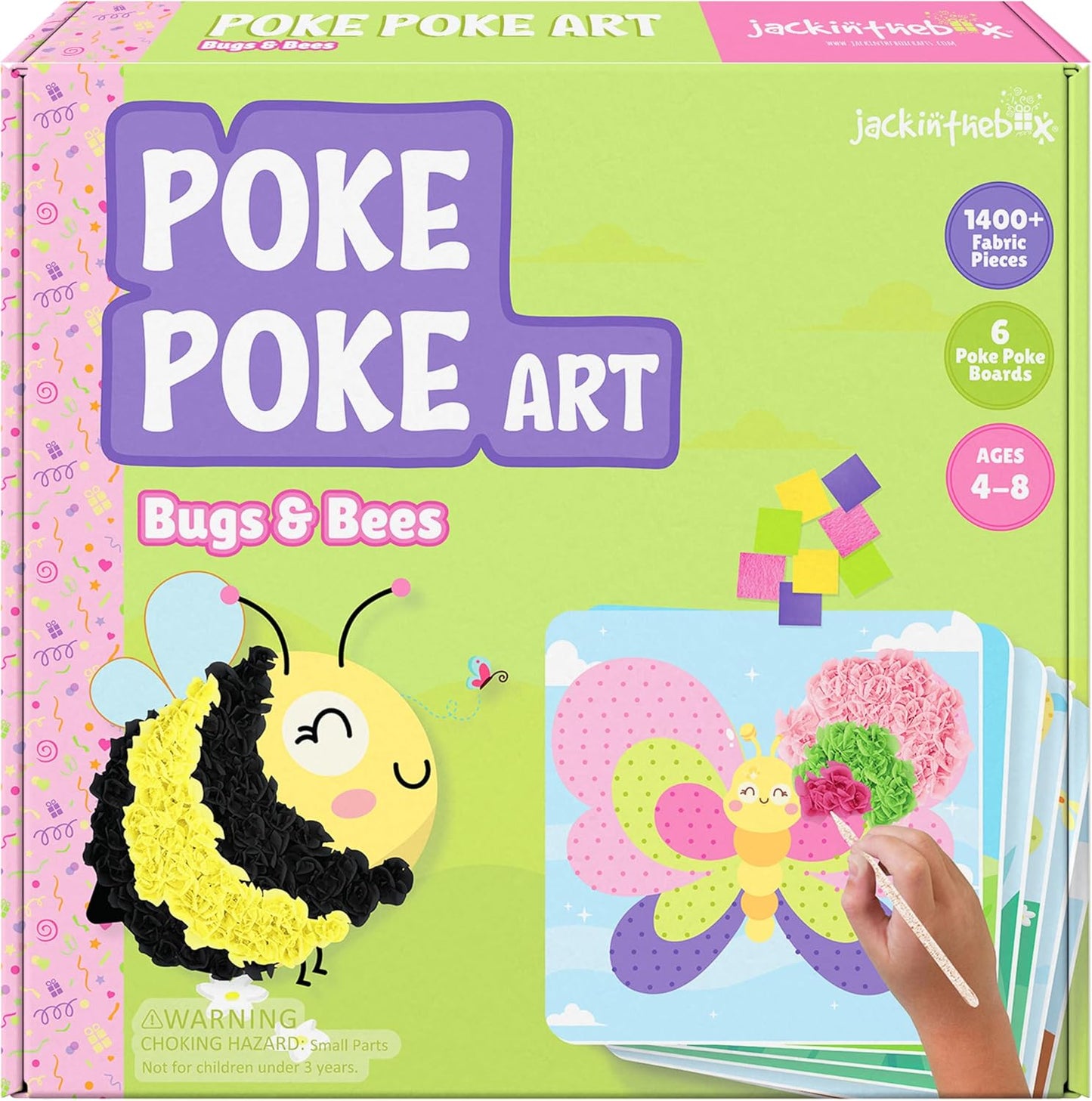 jackinthebox Poke Poke Art – Bugs Like Snail, Bee, Ladybug, Dragonfly, Butterfly, Catterpillar, Mess-Free Sewing Art for Kids, Toys for Girls and Boys, Great Gift for Kids Ages 4 5 6 7 8
