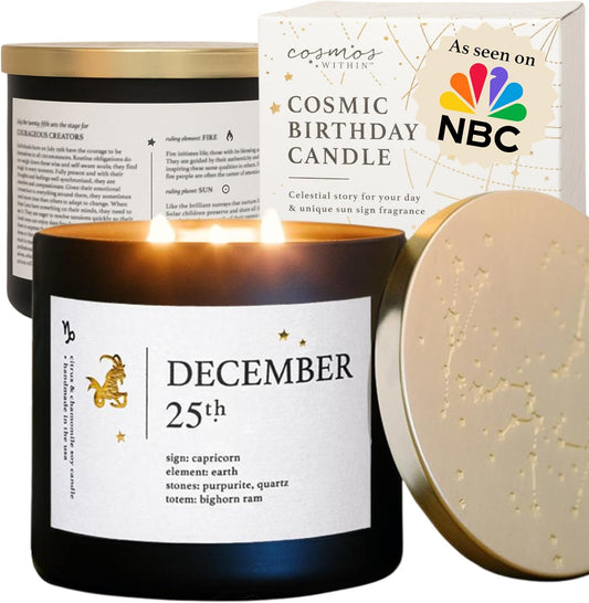 December 25th Personalized Zodiac Candle | Inspirational Astrology Reading and Daily Affirmation for Your Birthdate | Handmade Capricorn Candles | Astrology Birthday Gifts for Women