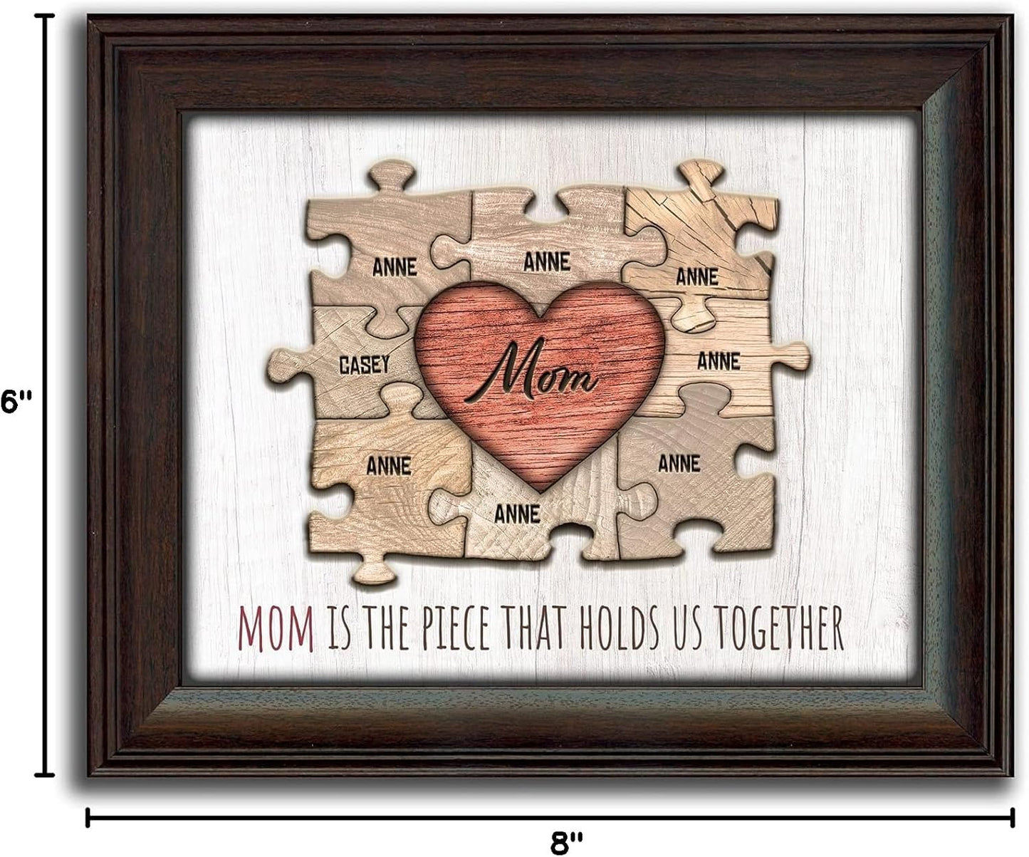 Personal-Prints MOM & Children Personalized HEART Puzzle Wall Art | Unique Customized with up to 8 Names | Mother’s Day, Birthday or Christmas Gift (13"x16" Framed Paper Print, 8 Children)