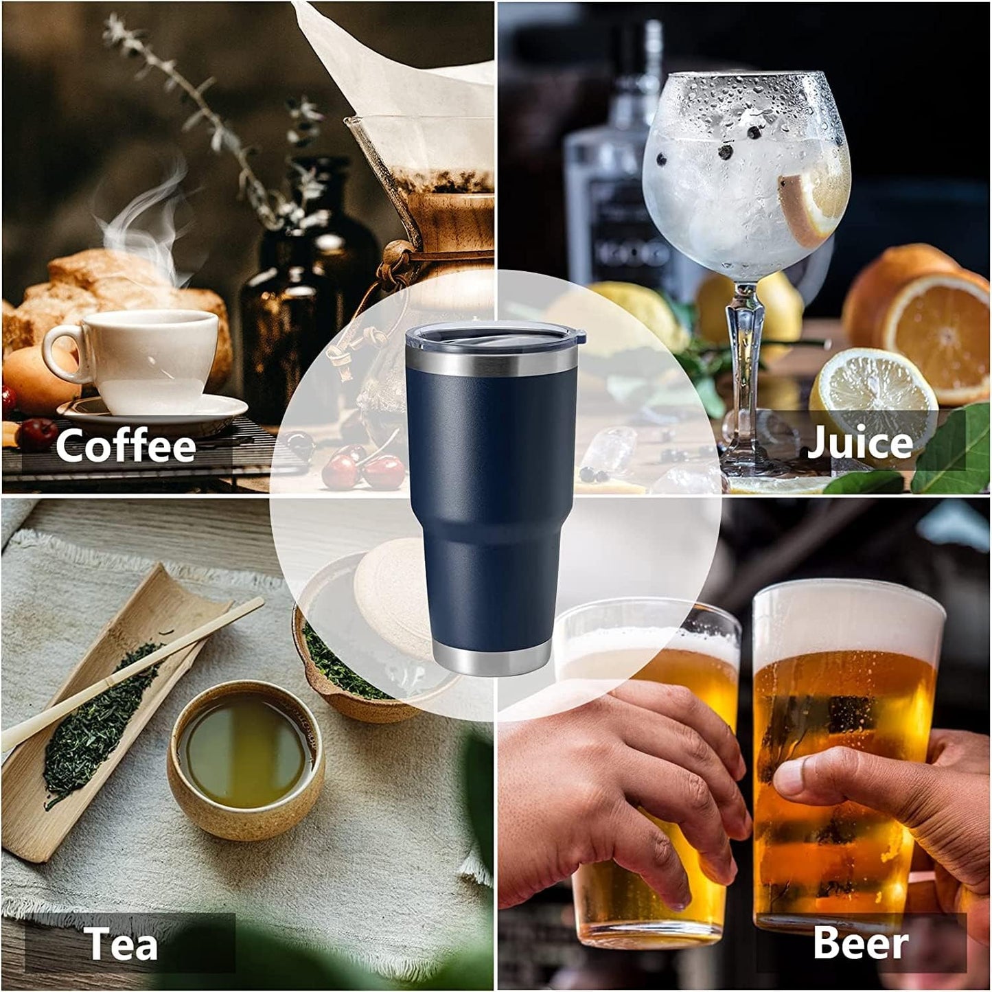 HASLE OUTFITTERS 30oz Stainless Steel Tumbler, Double Wall Vacuum Insulated Travel Mug Tumbler, Durable Insulated Coffee Mug, Gift Box Set (Navy, 12)