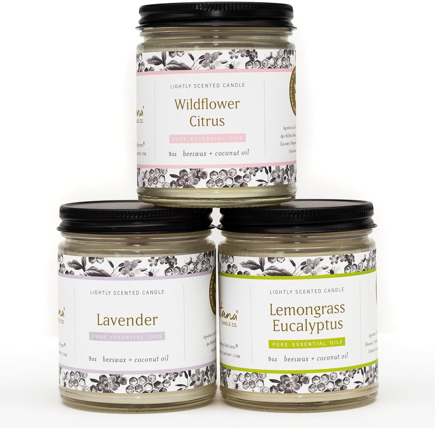 Fontana Candle Co Wood Wick Beeswax Jar Candles - 3-Jar Spring Bundle - Made with Coconut Oil & Pure Essential Oils – Clean Burn, Long Lasting and Non-Toxic Candles for Home & Room Decor