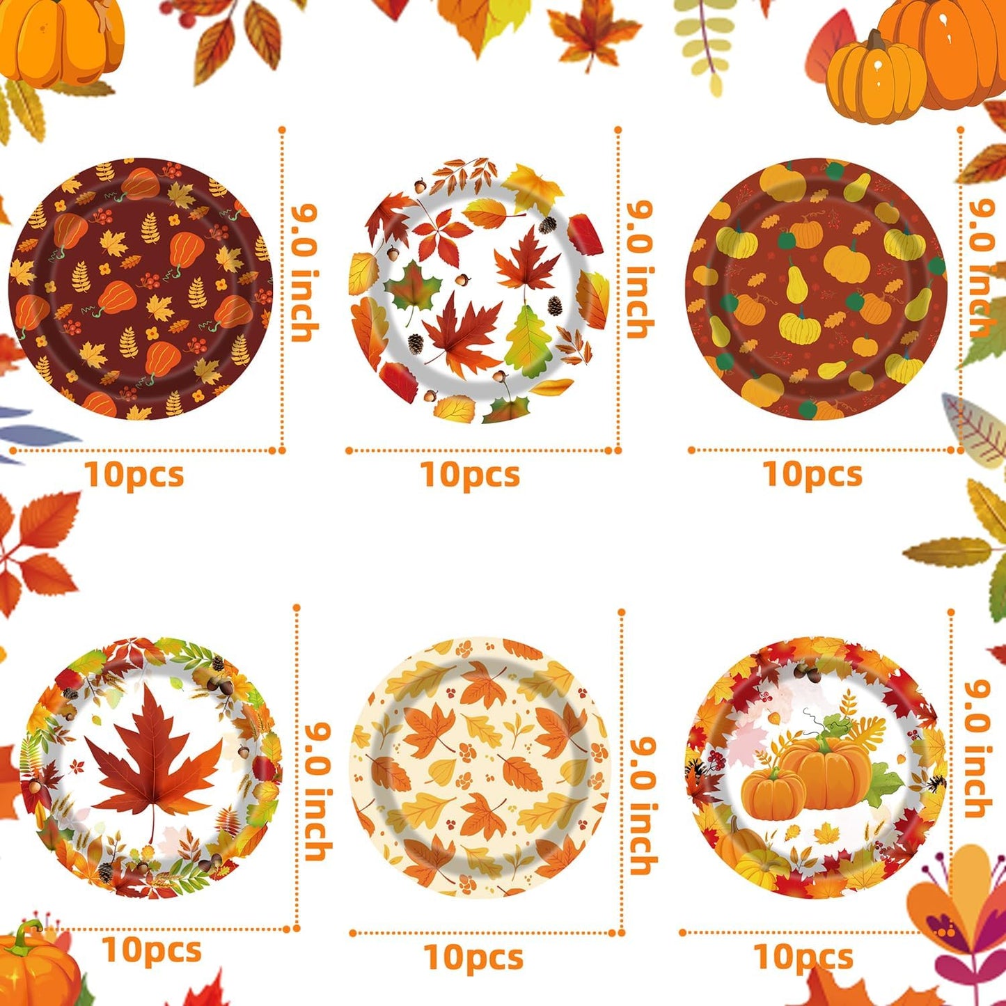 Thanksgiving Plates 60Pcs Fall Thanksgiving Paper Plates 9 Inch Autumn Maple Leaves Pumpkins Disposable Plates for Thanksgiving Fall Party Decoration Supplies