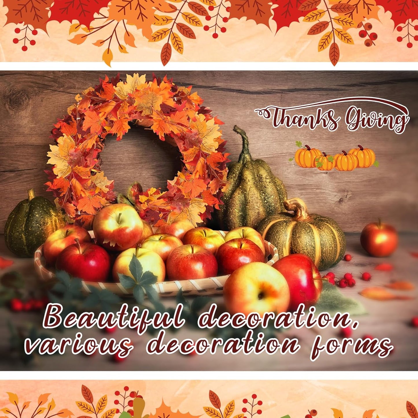 Retrowavy 20 Pack Fall Leaves Garland Bulk 5.6ft Artificial Maple Leaf Garland Christmas Faux Autumn Garland Vine Fake Hanging Table Decoration for Fireplace Thanksgiving Party Outdoor(Orange, Orange)