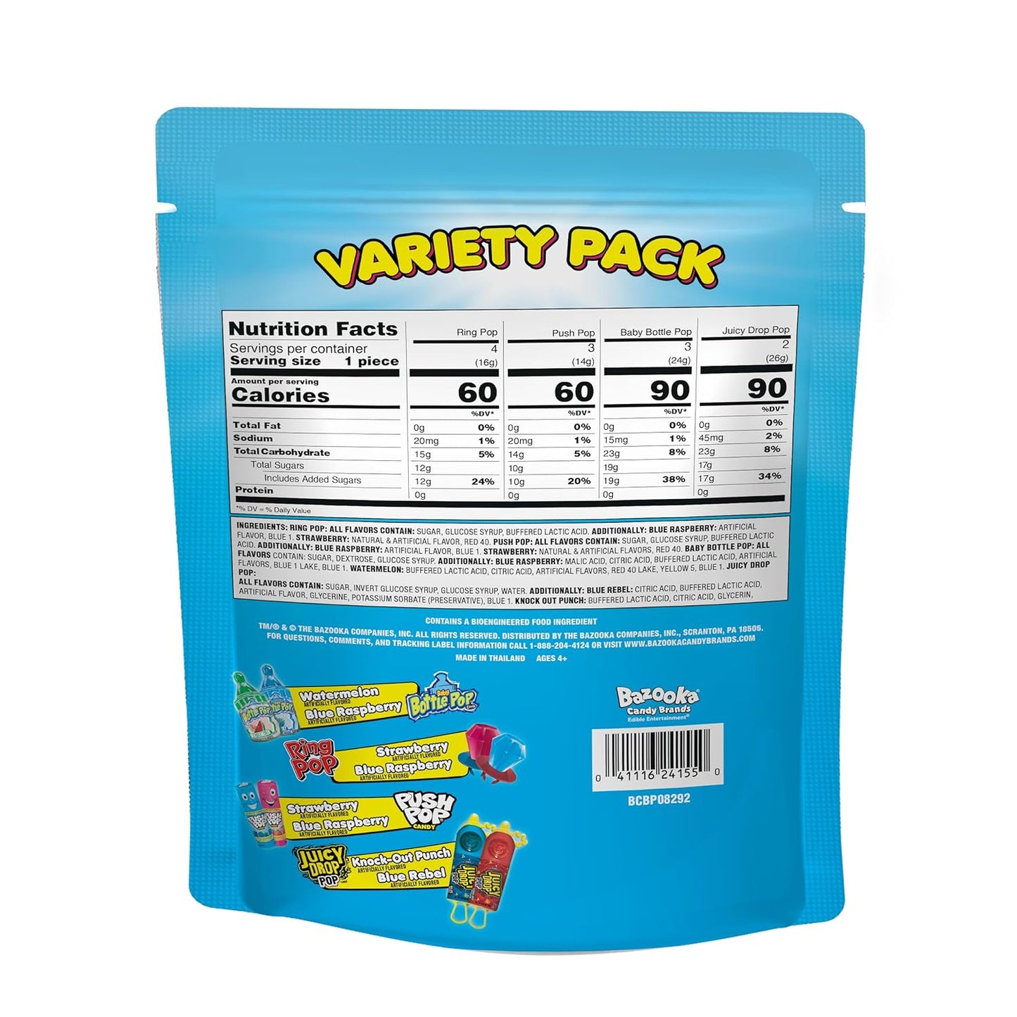 Candy Variety Pack - 12 Count Assorted Lollipops - Ring Pop, Push Pop, Baby Bottle Pop & Juicy Drop - Ideal for Birthdays, Party Favors, Celebrations & Candy Gifts by Bazooka Candy Brands