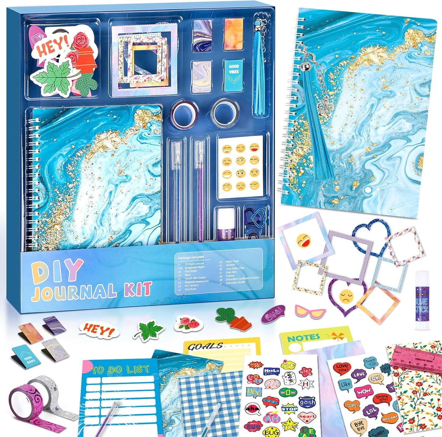 PERRYHOME DIY Journal Kit for Girls Ages 8-14, DIY Girl Journal Set for Teenage Girls Scrapbook & Diary Kits, Journaling Art Crafts Kit Teen 8 9 10 11 12 13 14 Year Old Girl Birthday Gifts - Blue