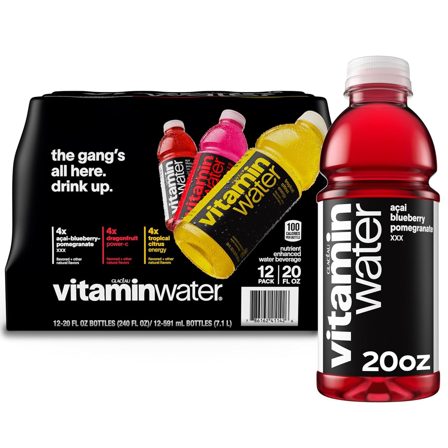 vitaminwater Variety Pack Nutrient Enhanced Flavored Water Beverage, 20 fl oz Bottles, 12 Pack