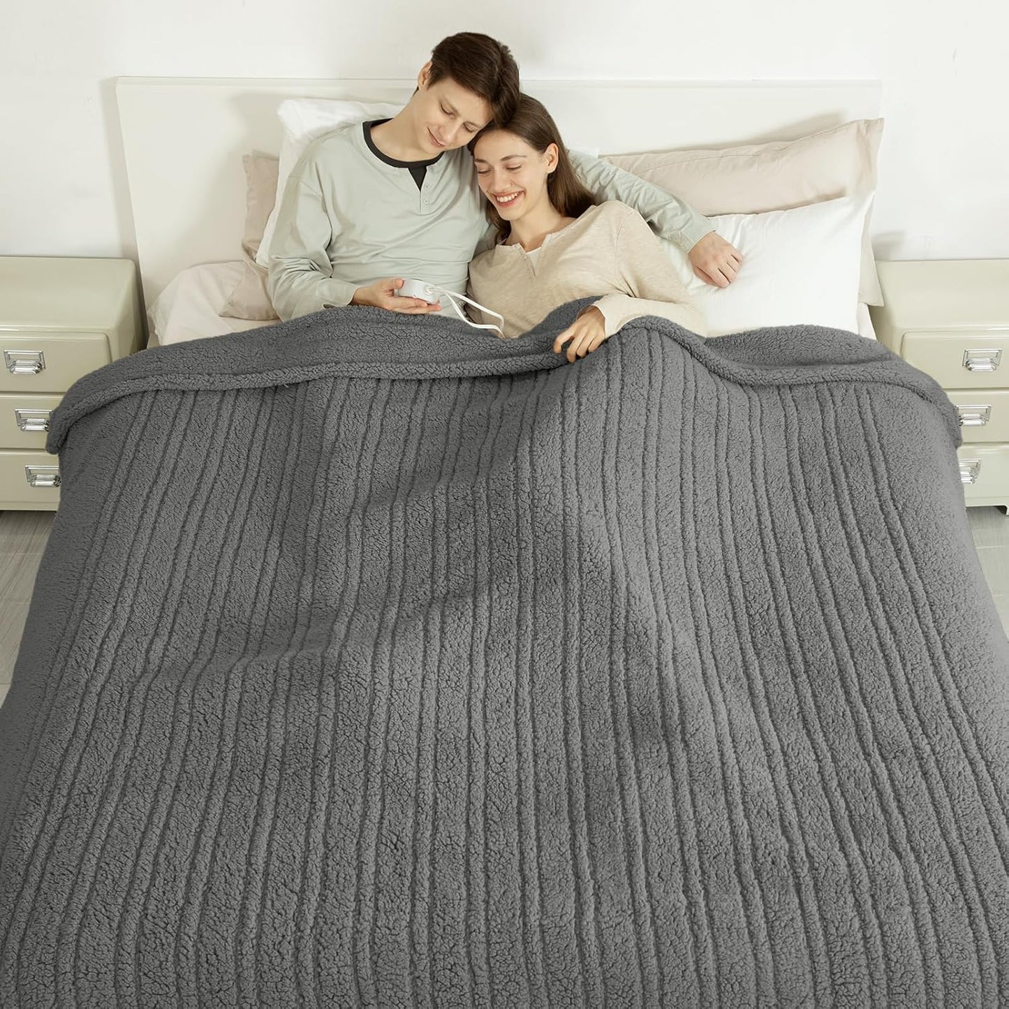 Heated Blanket King Size 100"X90" Grey - Soft Double Sided Sherpa, 2-in-1 LED Control with 6 Fast Heating Levels & 10 hrs Auto Shut Off, Machine Washable & ETL Certified, Gift for Women