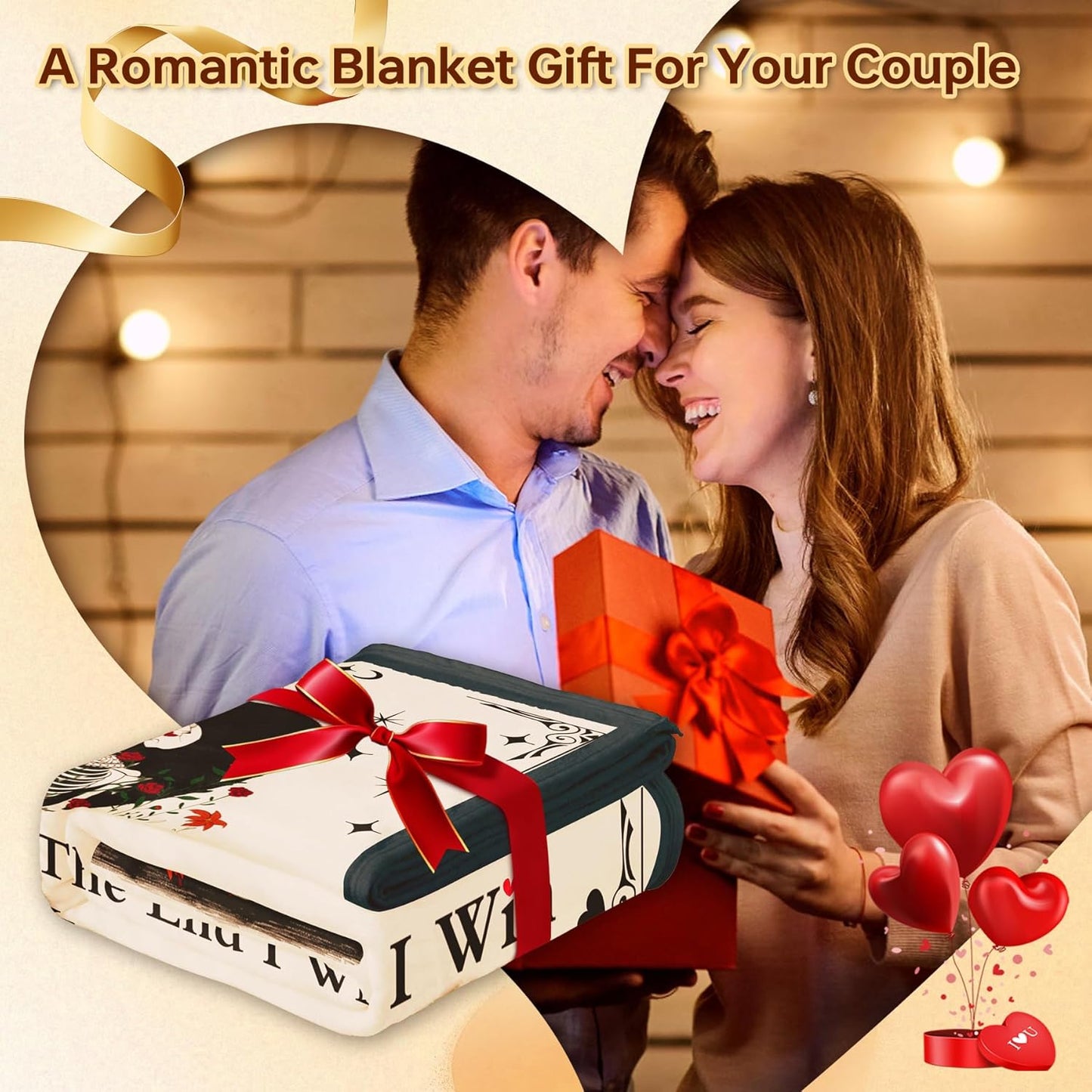 Couple Gifts Blanket for Her Him,Skull Love Throw Blanket for Boyfriend Girlfriend,I Love You More Anniversary Wedding Birthday Gift for Husband Wife 60"X50",Halloween Skeleton Decor Present