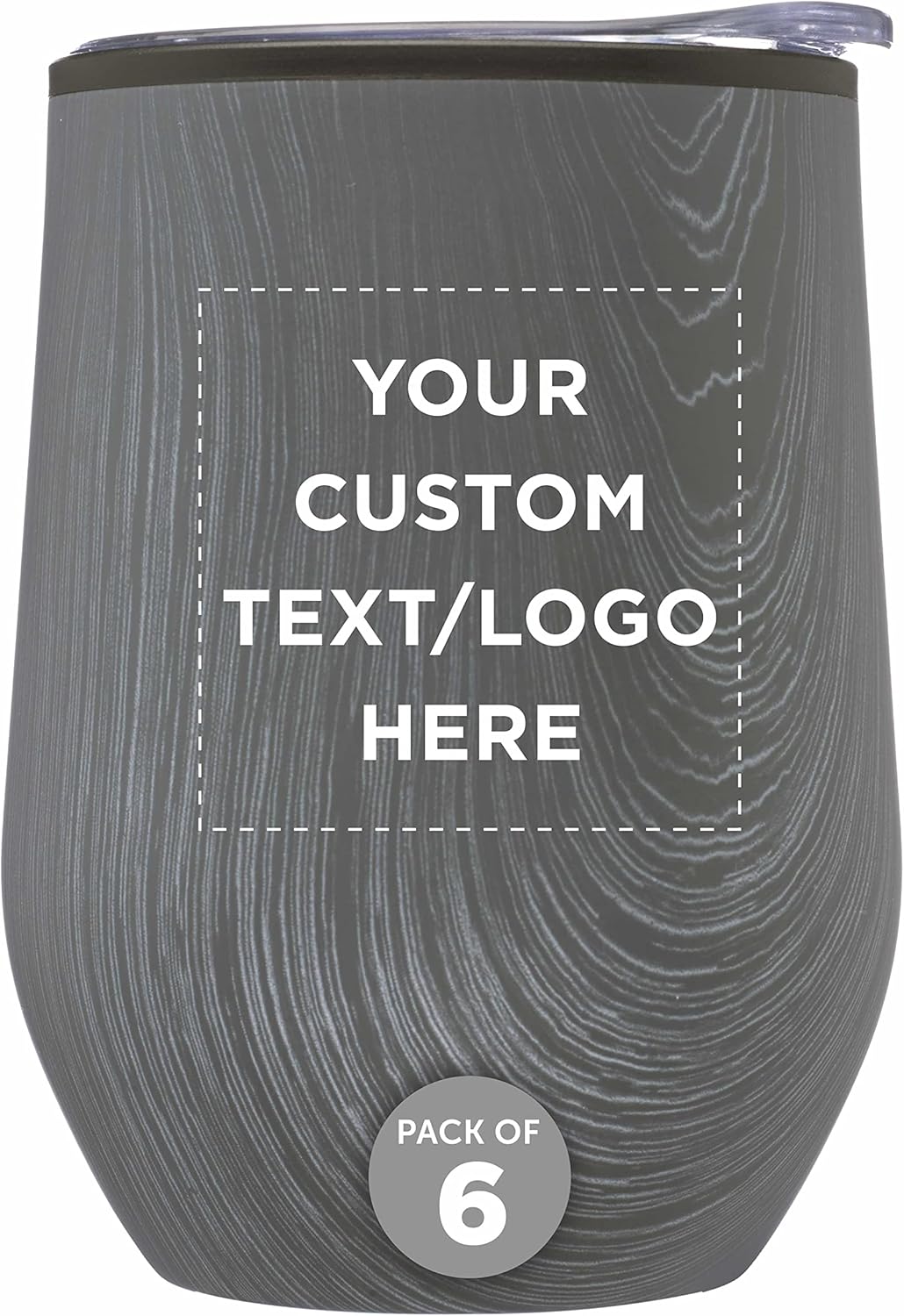 Custom Palmera Stemless Wine Tumblers with Lids 12 oz. Set of 6, Personalized Bulk Pack - Perfect for Wine, Cocktails, Other Hot & Cold Beverages - Rustic Grey