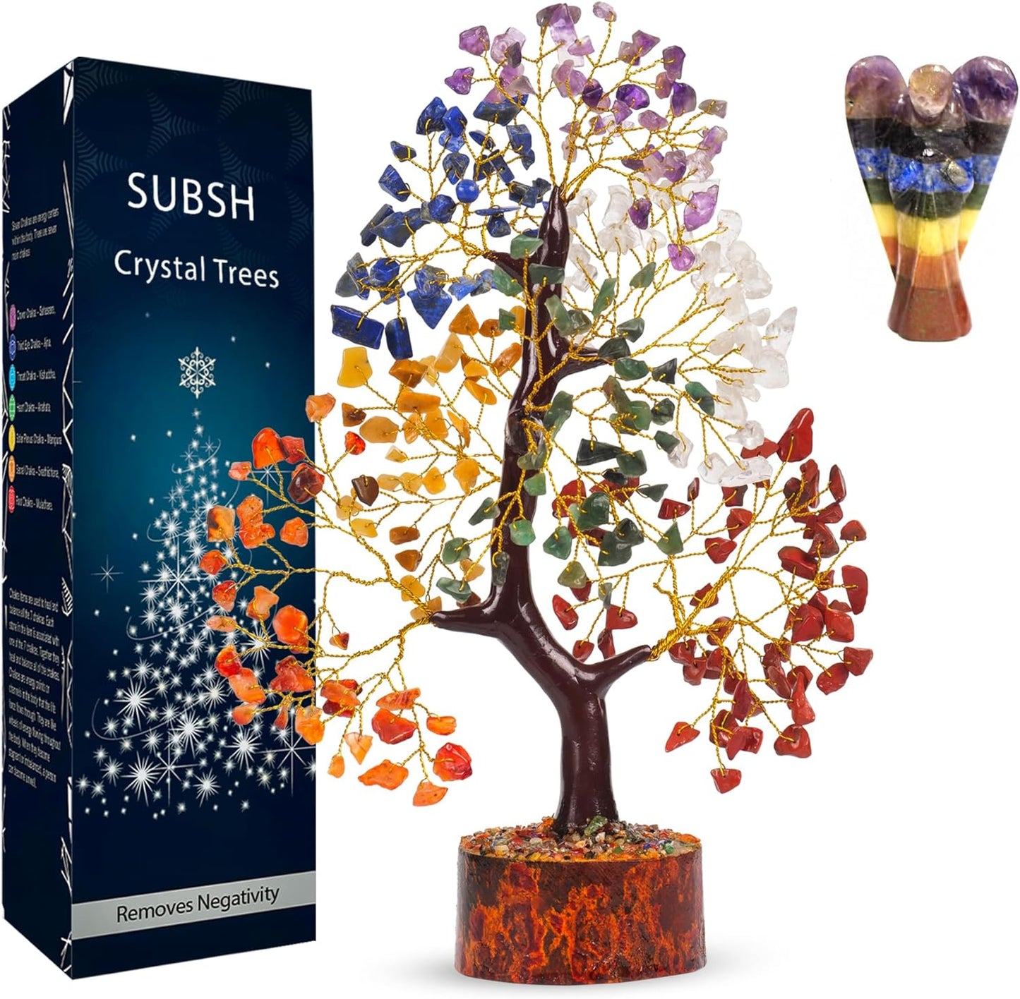 Chakra Tree of Life with Healing Angel, Crystal Tree for Positive Energy, Seven Chakra Tree, Gemstone Tree - Birthday Gifts for Mom, Office Decor, Chakra Stones, Crystals and Healing Stones 10-12"