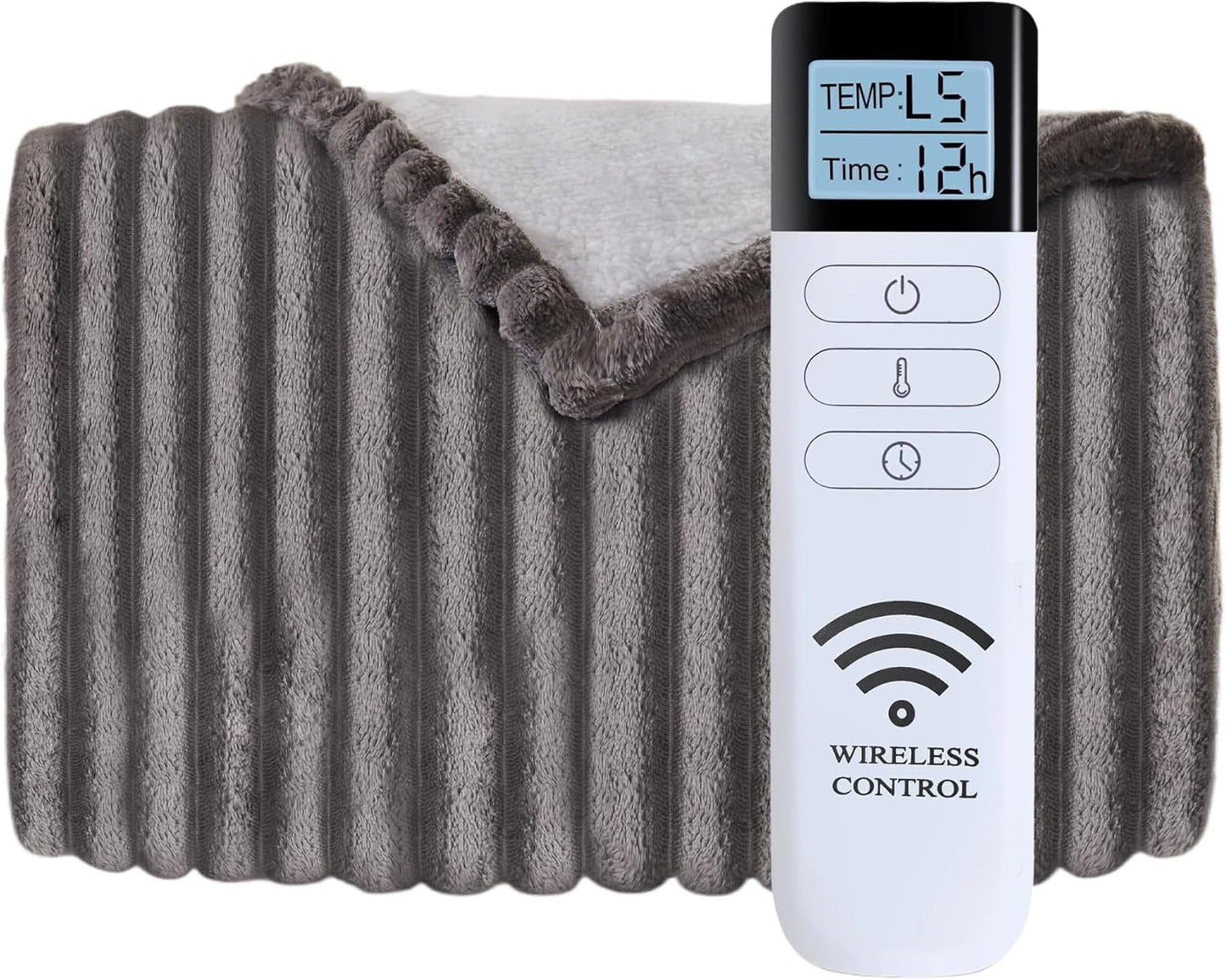 Heated Blanket Electric Blanket 50"x60", Soft Flannel Sherpa Electric Throw with 5 Heating Level & 1-12 Hour Auto Off, Heated Throw with Overheating Protection, Machine Washable (Grey)