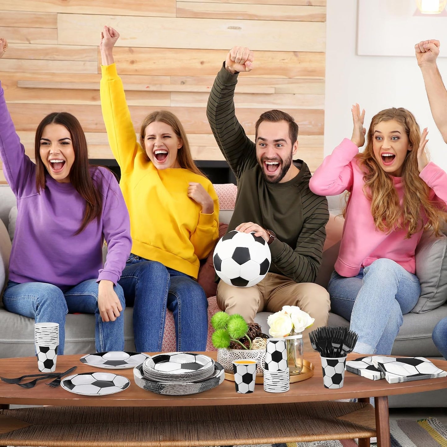 144 Pieces Soccer Party Tableware Sets Including Disposable Plates Napkins Cups Forks Serves 24 for Soccer Games Sports Birthday Party Supplies