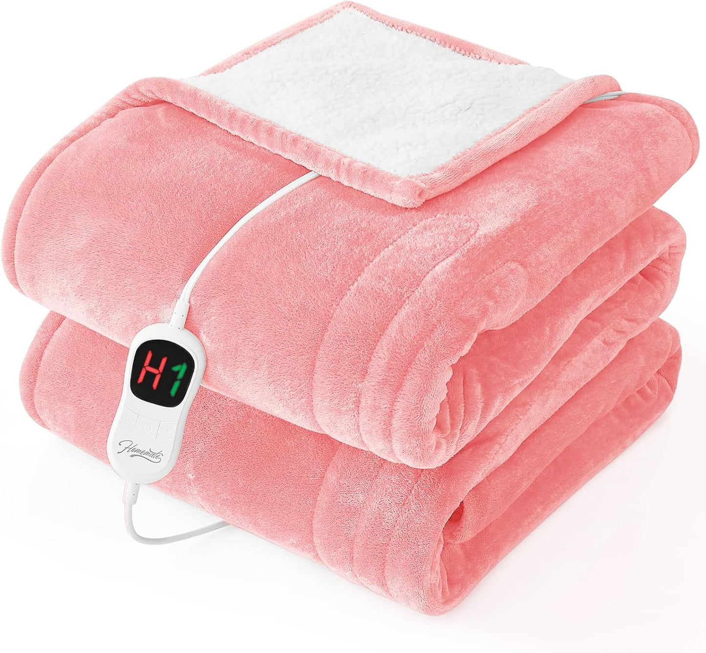 Homemate Electric Heated Blanket Twin - 62"x84" Heating Bed Blankets Throw with 10 Heating Levels 8 Hours Auto Off Fast Heating Over-Heated Protection Ultra Soft Warm Flannel ETL Certified Pink