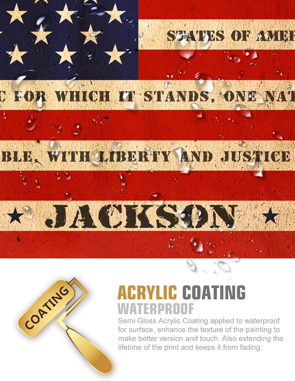 IPIC - American Flag, Personalized Canvas print with Family Name and Oath, Custom Canvas Wall Art for Independent Day, Thanksgiving and Christmas. 24x16