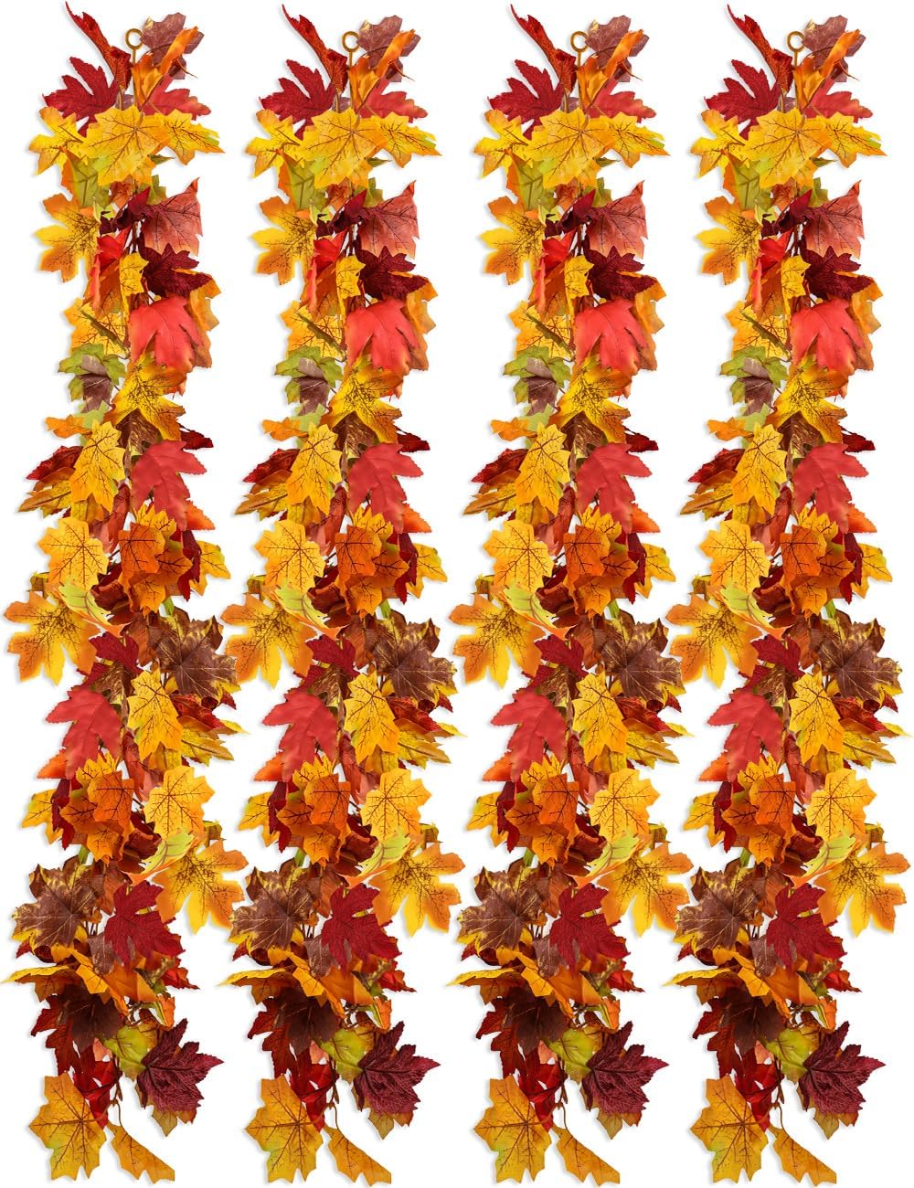wohohoho 4 Packs Fall Garland Maple Leaf, 5.9Ft/Pieces Fall Leaves Garland 7 Maple Leaves Hanging Vines for Autumn Decor Halloween Thanksgiving Christmas Indoor Outdoor Decorations