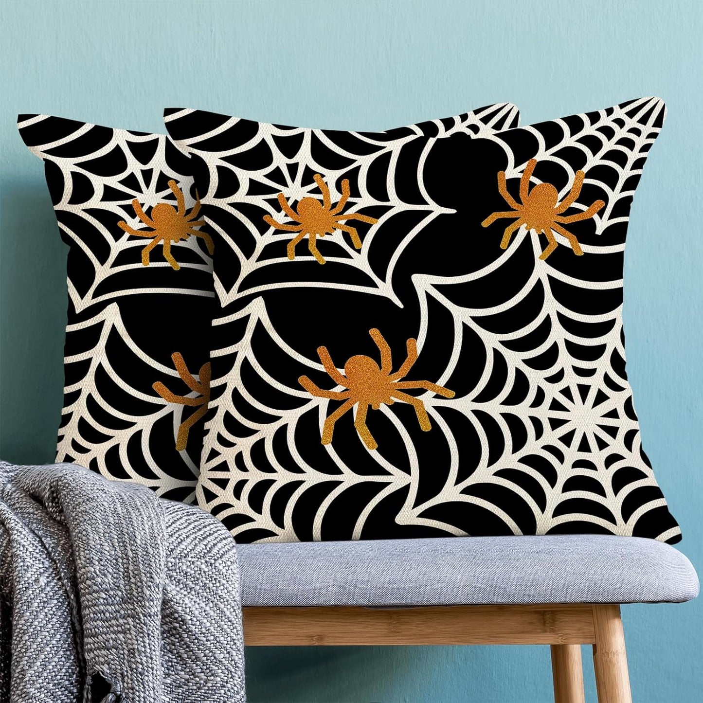 Spider Web Throw Pillow Covers 18x18 Inch Set of 2 Black Halloween Decorative Farmhouse Pillow Covers Outdoor Spider Decor Cushion Case for Home Couch Sofa Halloween Outdoor Decoration