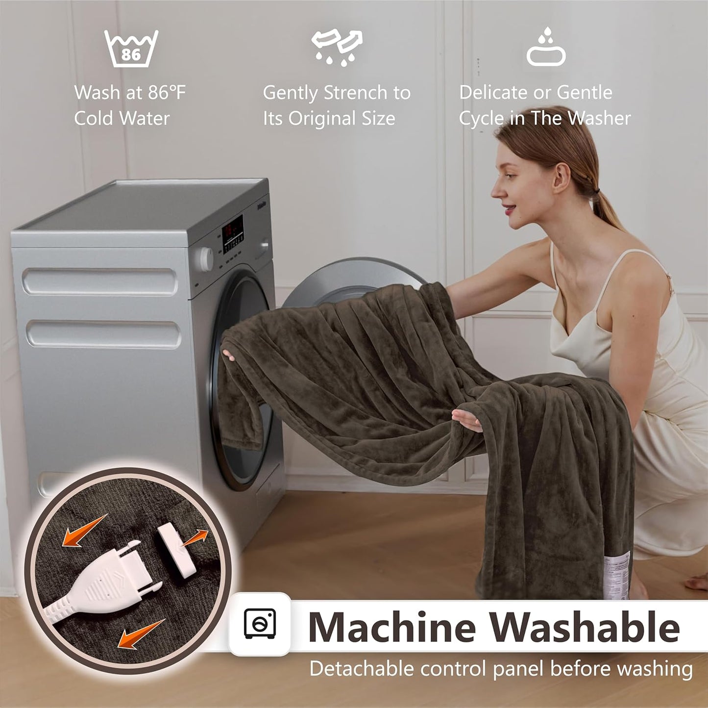 Wapaneus Foot Pocket Heated Blanket Electric Throw with 10 Heating Levels and Auto Shut Off,Flannel Fast-Heating Heated Throw 50" x 60",ETL Listed Machine Washable,Dark Brown
