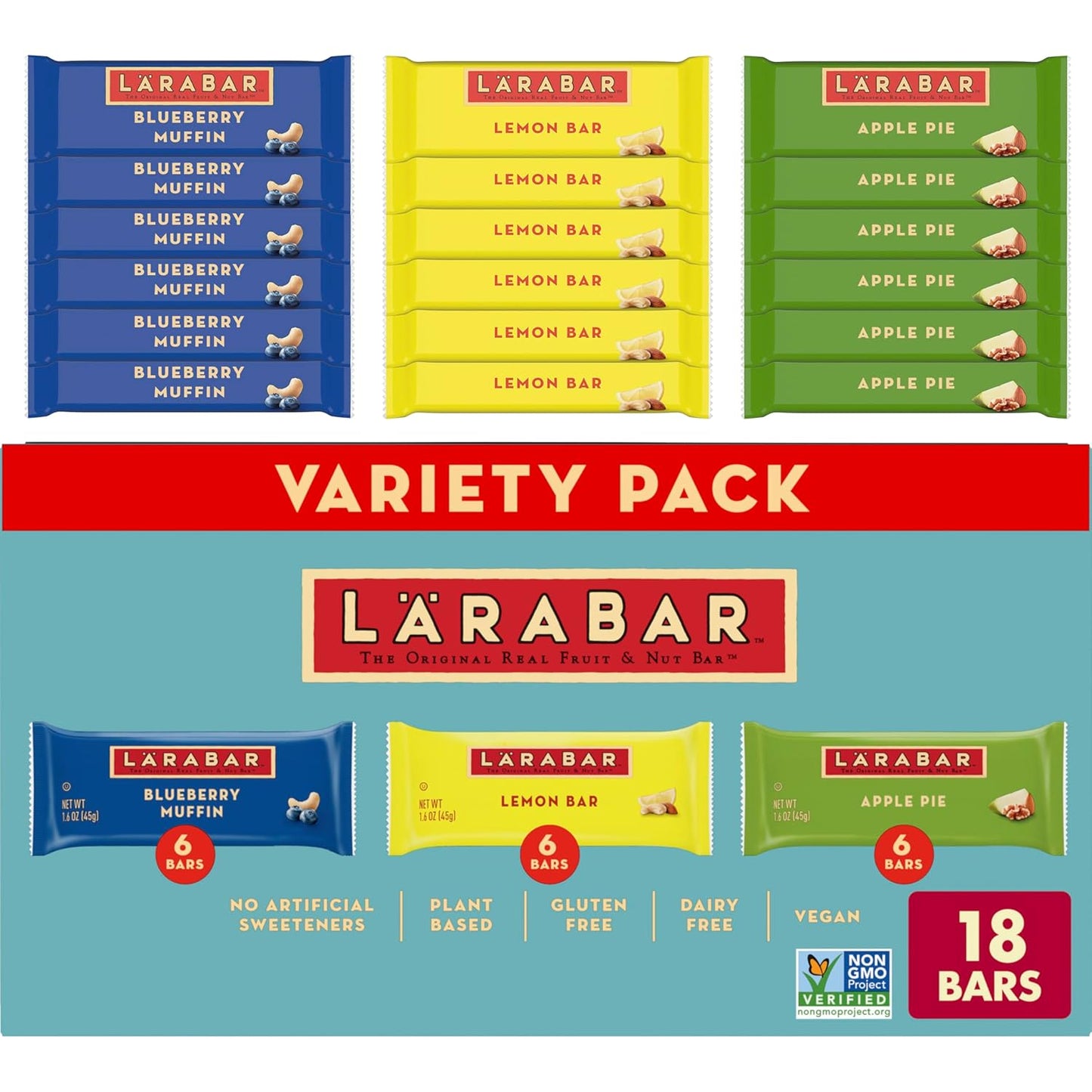 Larabar Variety Pack, Blueberry Muffin, Lemon Bar, Apple Pie, Fruit & Nut Bars, 18 ct