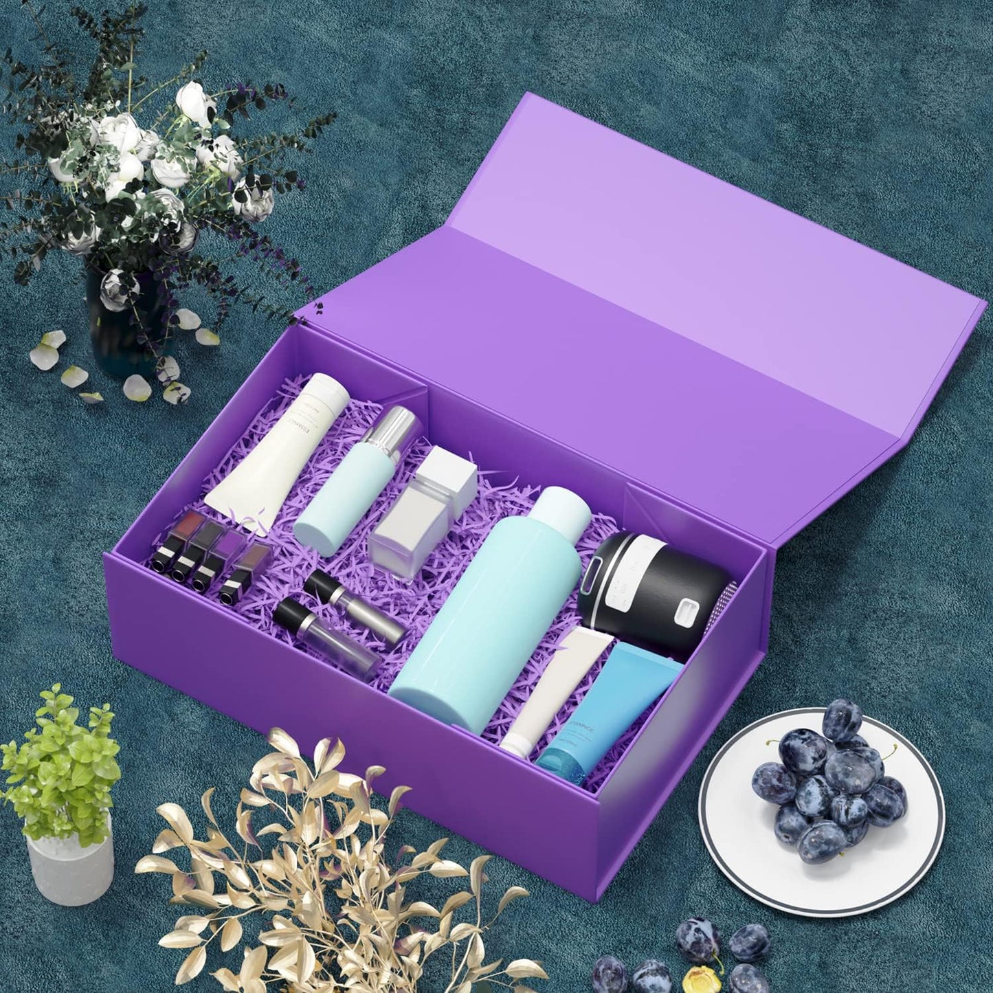 Purple Gift Box, 12x6x4'' Gift box for Presents with Lids Magnetic Closure Rectangle Collapsible for Bridesmaid Proposal Box, Wedding, Christmas, Halloween, Birthday Gift Packging