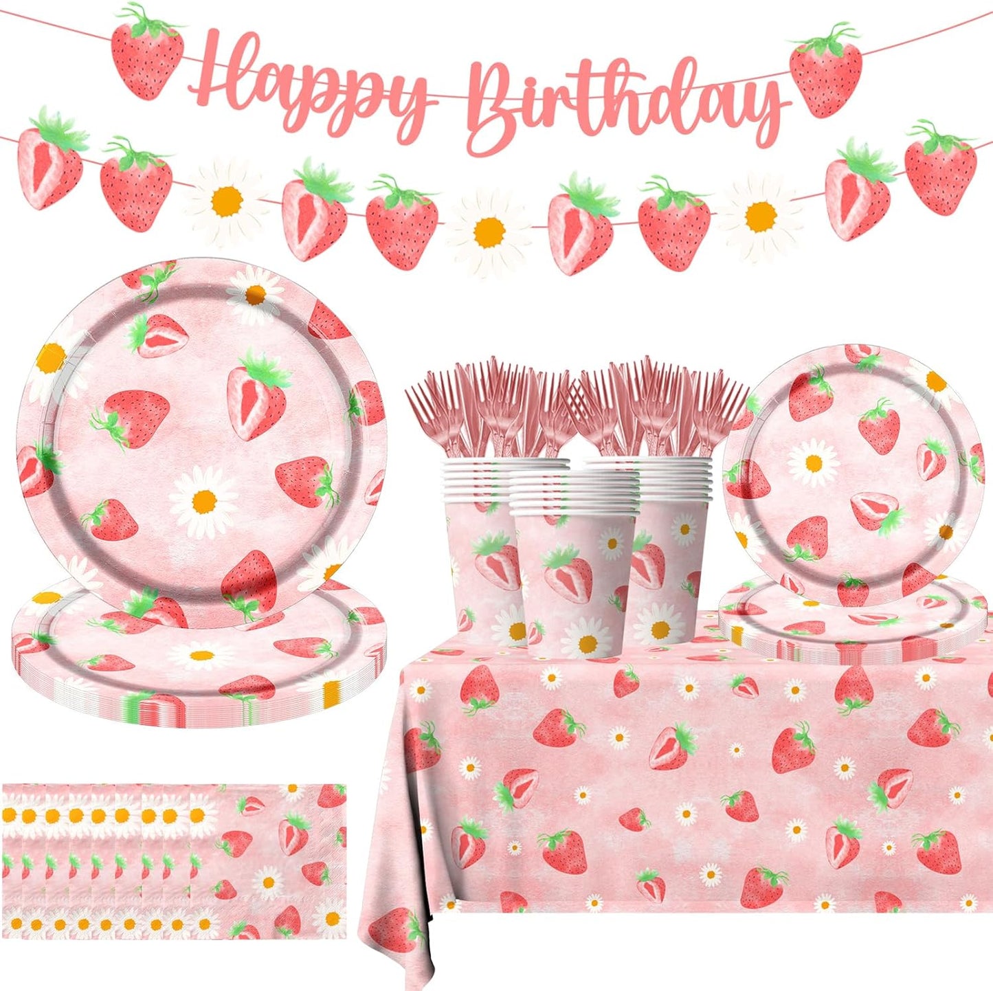 Strawberry Party Decorations - Strawberry Themed Birthday Tableware Disposable Plate,Tablecloth,Napkin Sweet One Party Decorations for Berry First Birthday Supplies