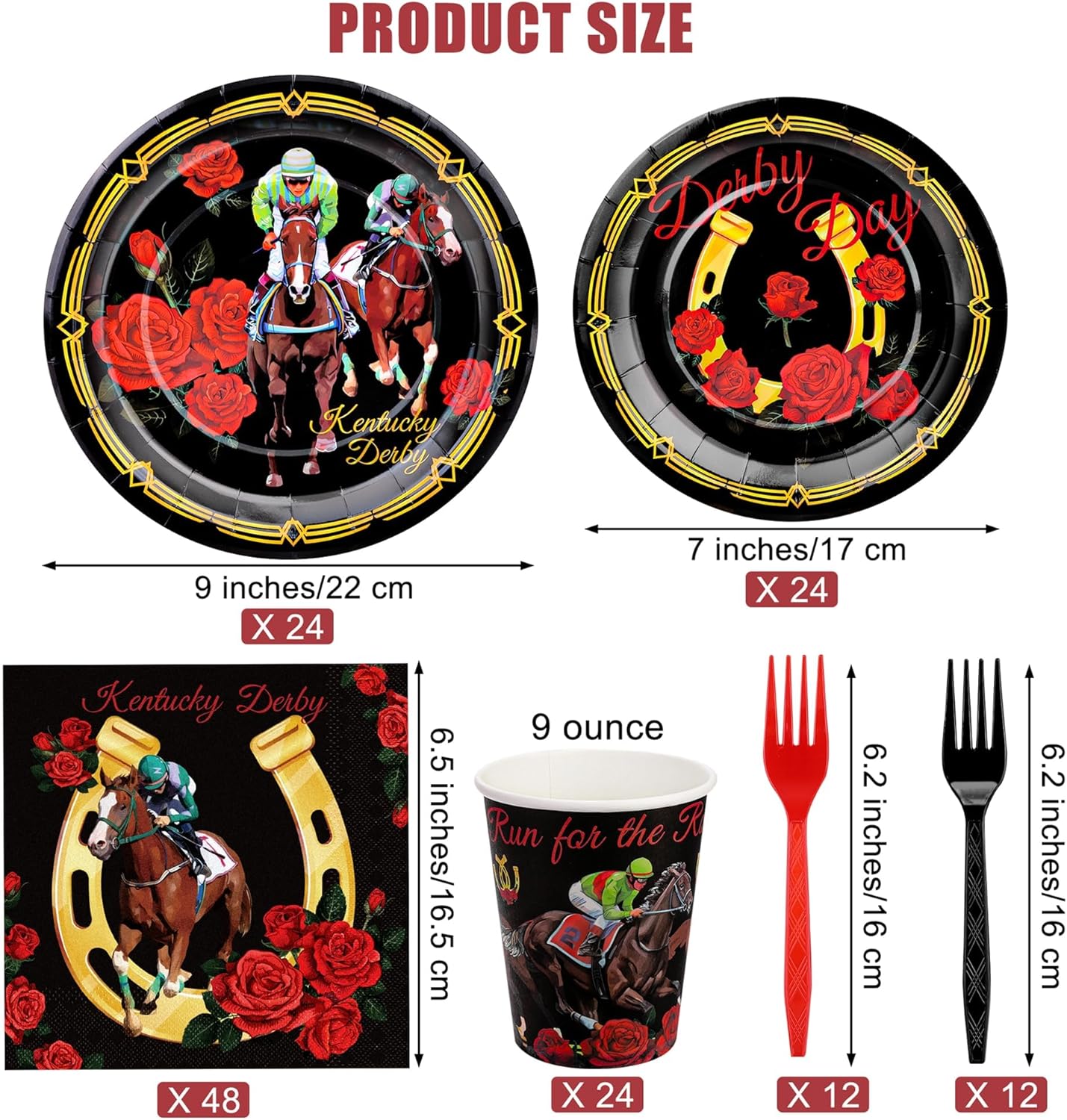 144 Pieces Horse Racing Party Tableware Sets Including Disposable Plates Napkins Cups Forks Serves 24 for Birthday Horse Theme Party Supplies