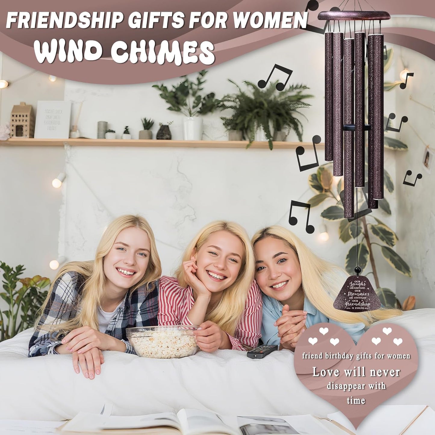 Best Friend Birthday Gifts for Women Wind Chimes 32", Friendship/Bestie Gifts for Women, Christmas/Mothers/Valentines Day/Graduation Birthday Gift for Best Friend Woman/BFF/Soul Sister/Bestie