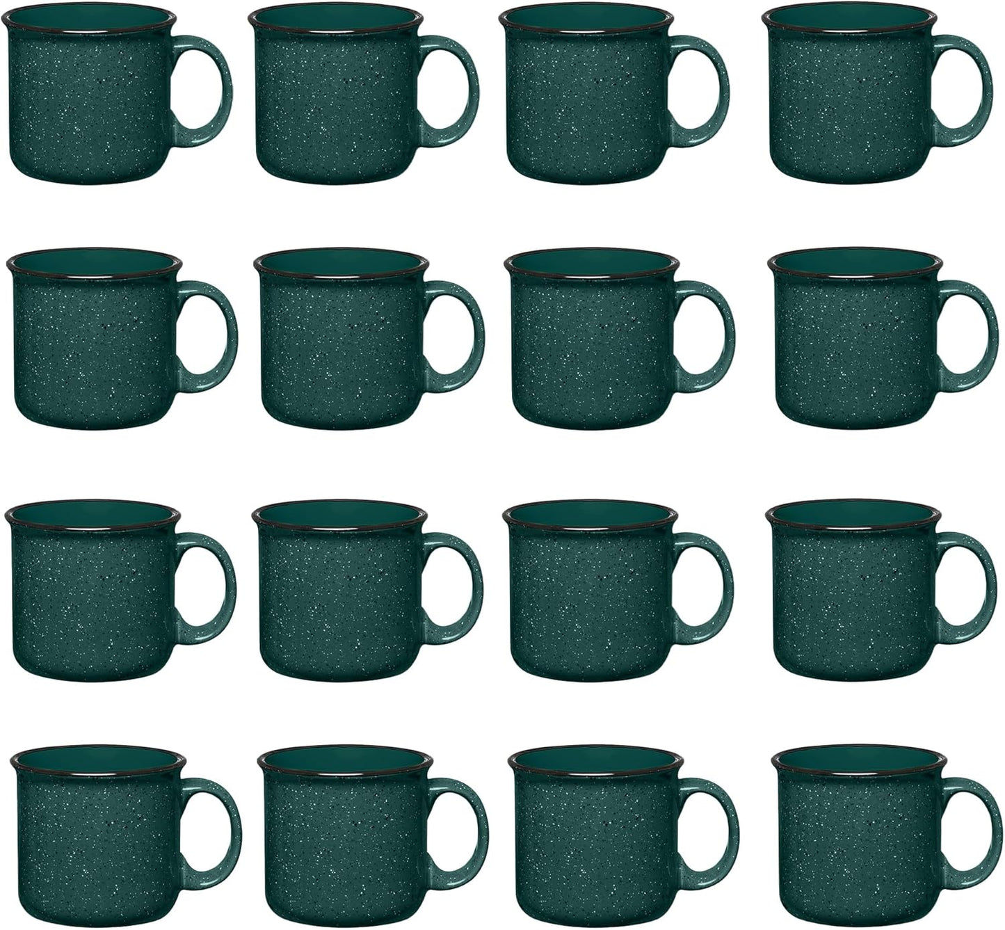 Set of 16 Ceramic Campfire Mugs – 15 Oz, Green – Coffee & Tea Cups for Home, Work, Travel, Camping – Customizable, Great for DIY, Events, Companies