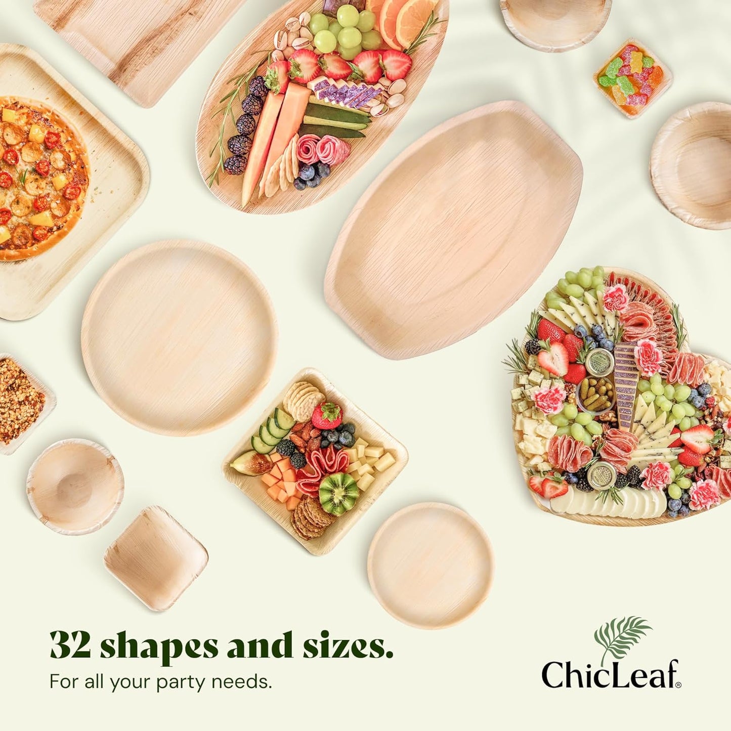 Chic Leaf Compostable & Biodegradable Palm Leaf Disposable Bamboo Plates - Disposable Party Plates for Appetizers - Camping Essentials - Reusable Party Supplies (10 & 7 Inch Square)