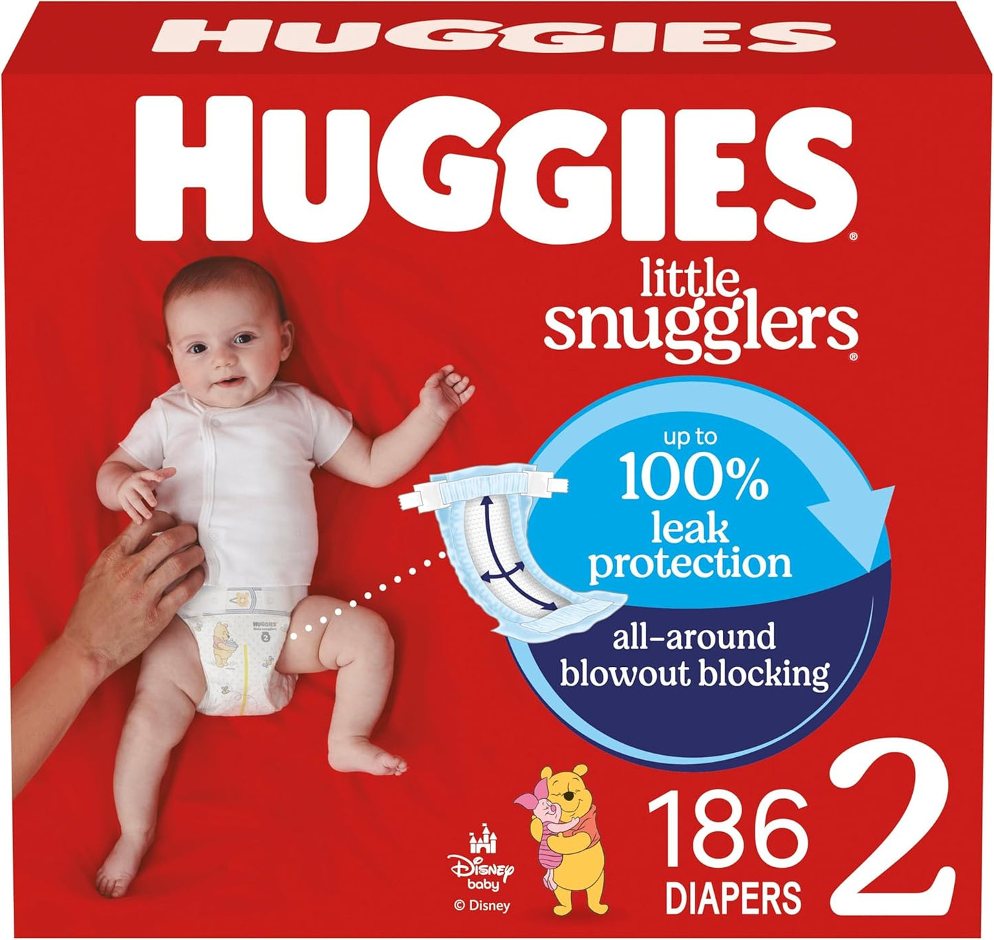 Huggies Size 2 Diapers, Little Snugglers Baby Diapers, Size 2 (12-18 lbs), 186 Count (3 Packs of 62), Packaging May Vary